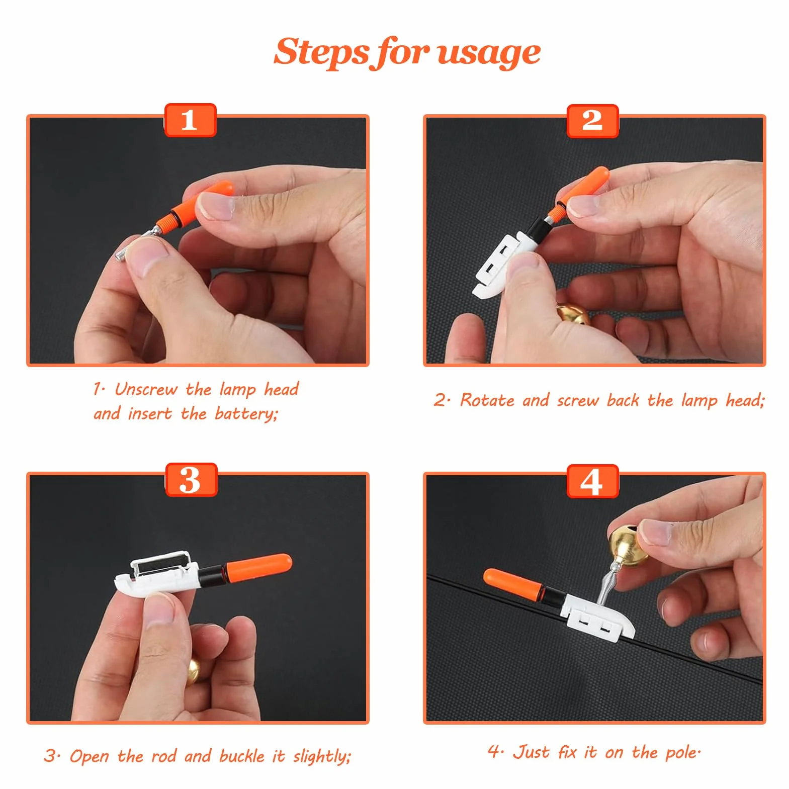 DONGZQAN 4 Piezas Alarma de Picada con Linterna para Pesca Nocturna con Cargador y Batería