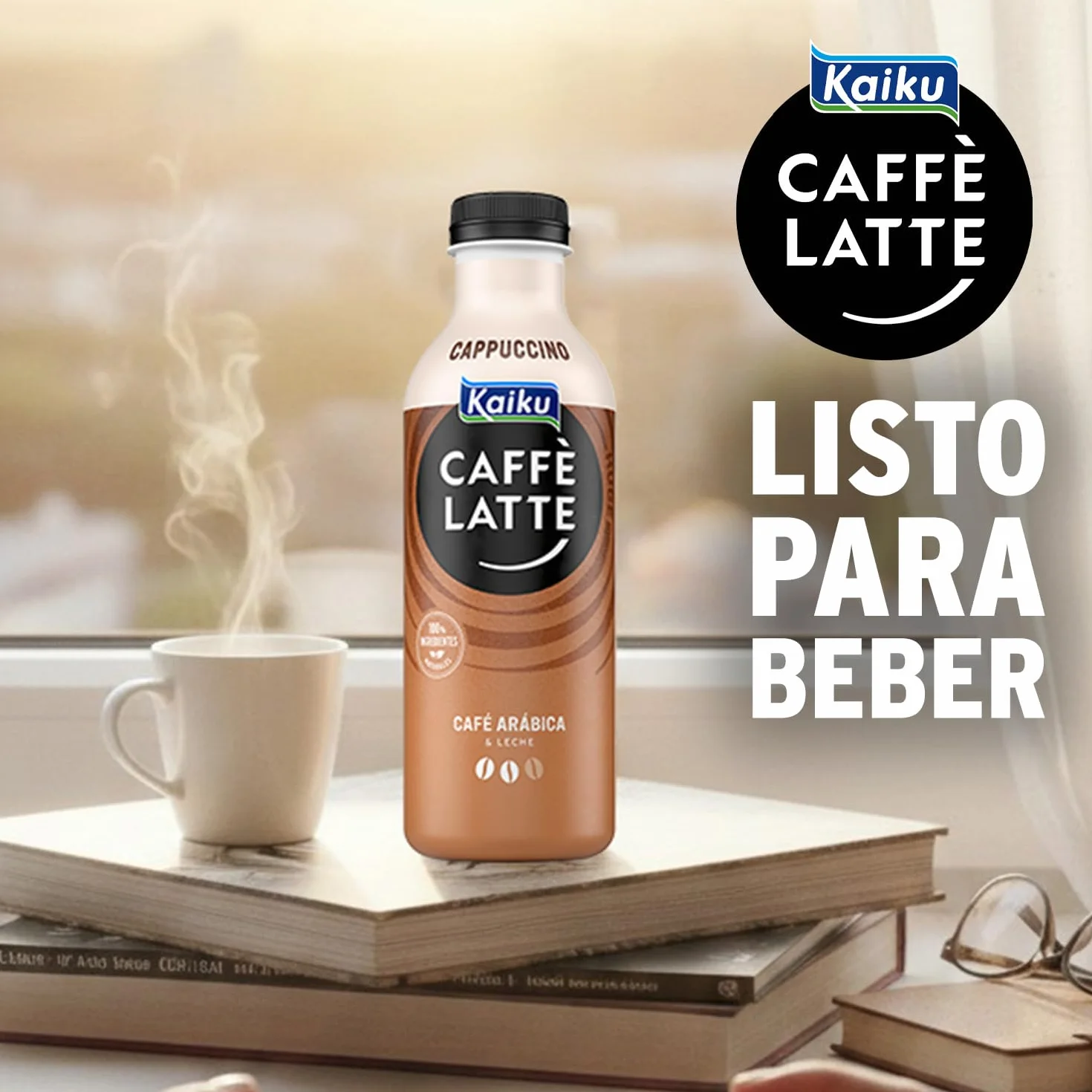 KAIKU CAFFÈ LATTE - Cappuccino Mr Huge Pack 8 x 650 ml, Café Frío con Leche y Cacao, Café Listo para Tomar, Formato Grande, Elaborado con Café Arábica de Nicaragua y Honduras, sin Gluten y con Lactosa