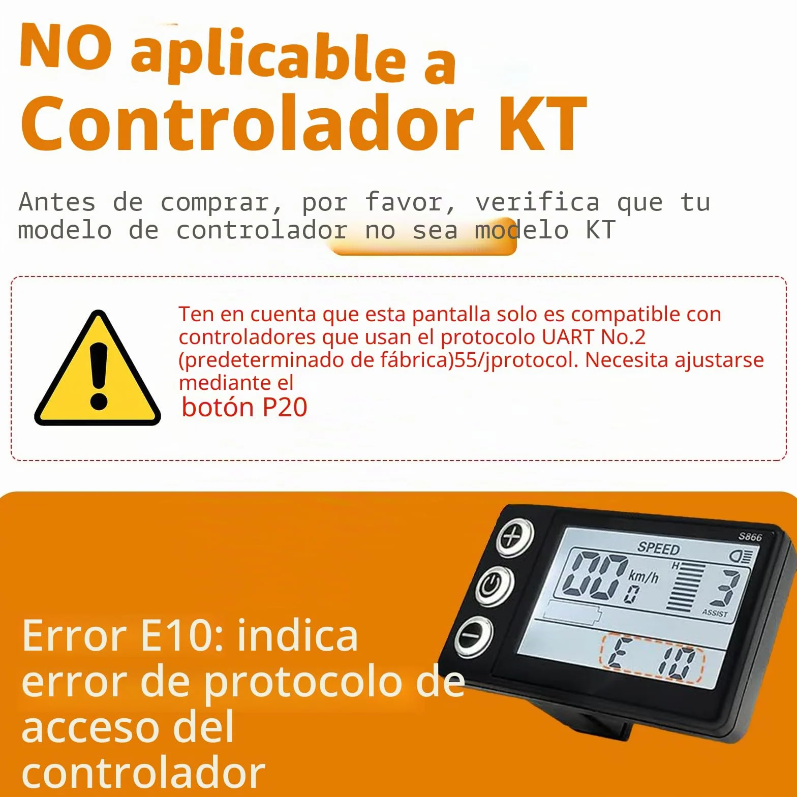 Pantalla LCD S866 para Bicicleta Eléctrica 5 Pines Impermeable 24V 36V 48V