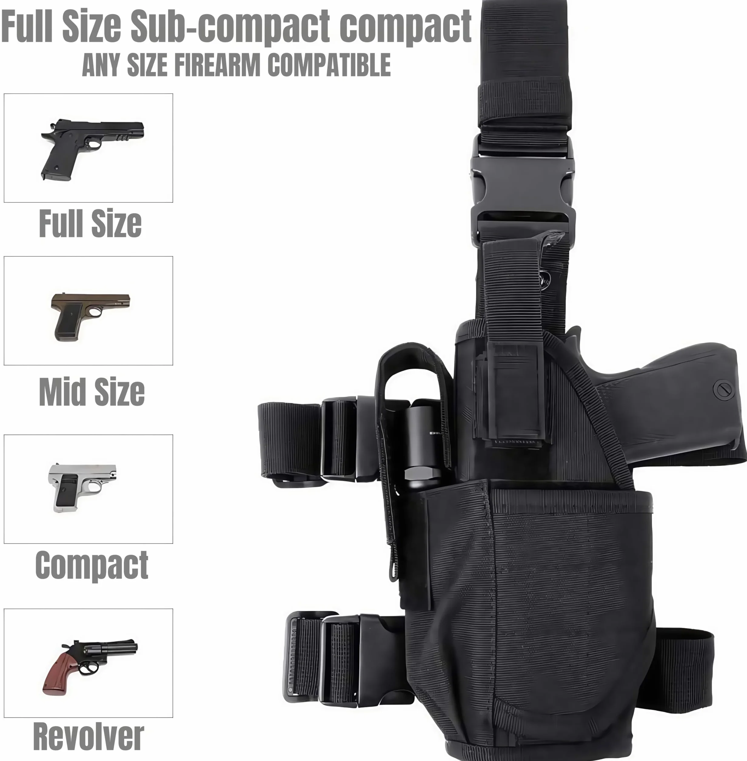 Funda de Pierna abatible táctica para Pistola de Muslo diestros con Bolsa para Cargador