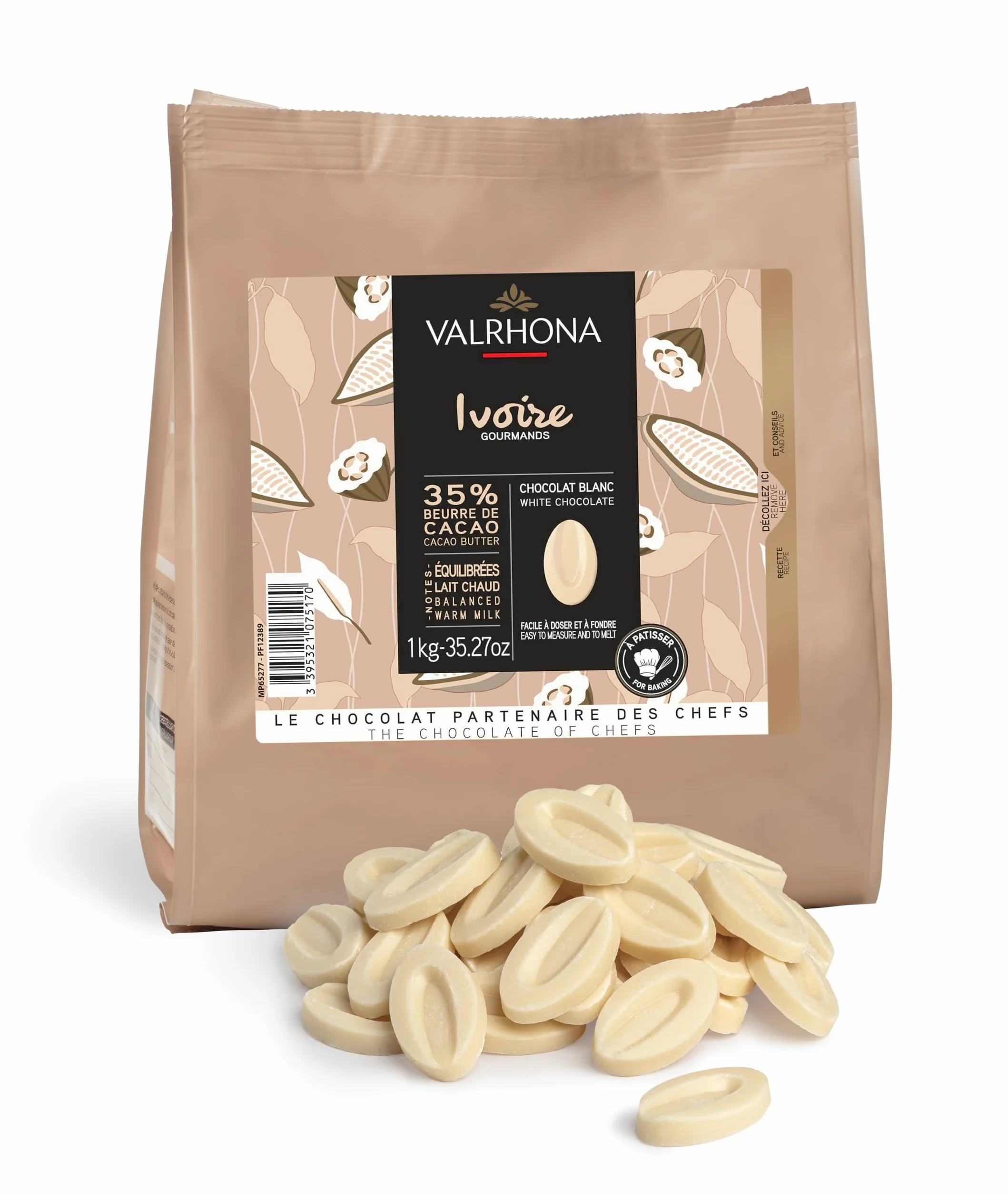 Fèves chocolat blanc IVOIRE Valrhona 1kg