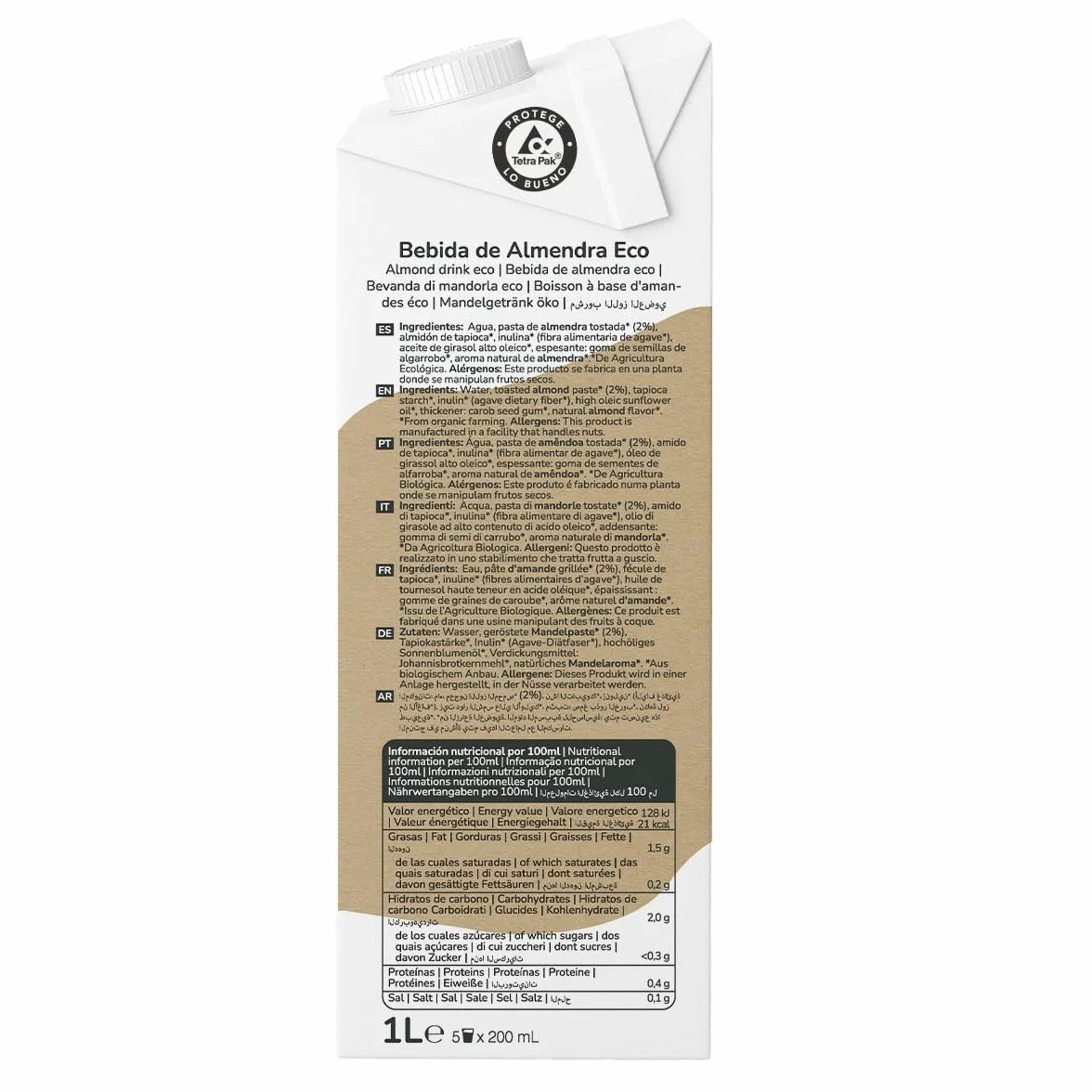 PLANETA HUERTO | Pack 6x Bebida de Almendra Ecológica 1L, 100% Vegetal, Sin Lactosa, Con Grasas Saludables, Fuente de Fibra - Bebida de Avena Ideal para Veganos, Desayunos, Batidos y Cocina Natural