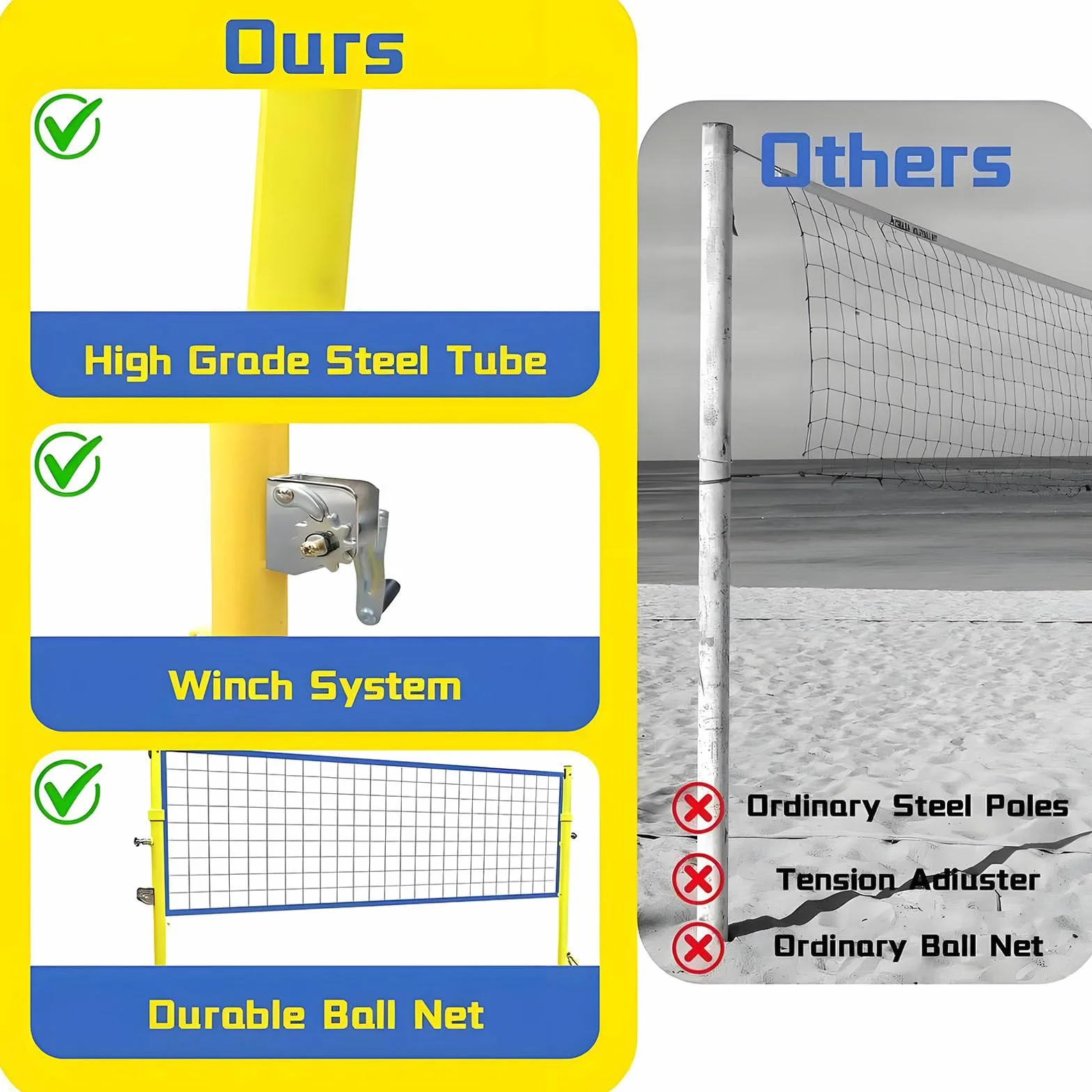 Postes de Red de Voleibol Ajustables 1,55-2,1 M para Patio con Red de Voleibol y Bádminton
