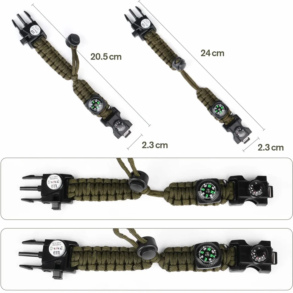 Flintronic Pulseras de Supervivencia al Aire Libre, 2PCS 5 en 1 Paracord Bracelets, Camuflaje