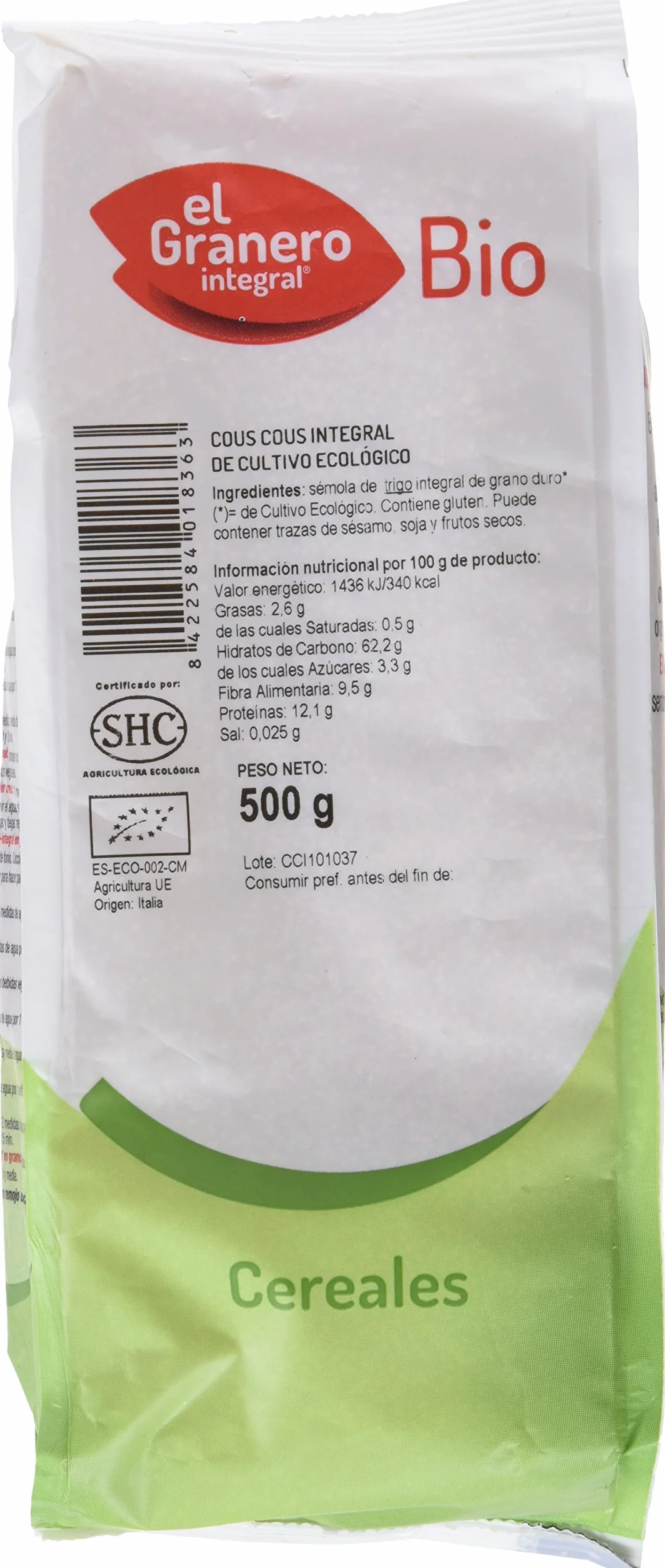 COUS COUS INTEGRAL BIO 500 gr
