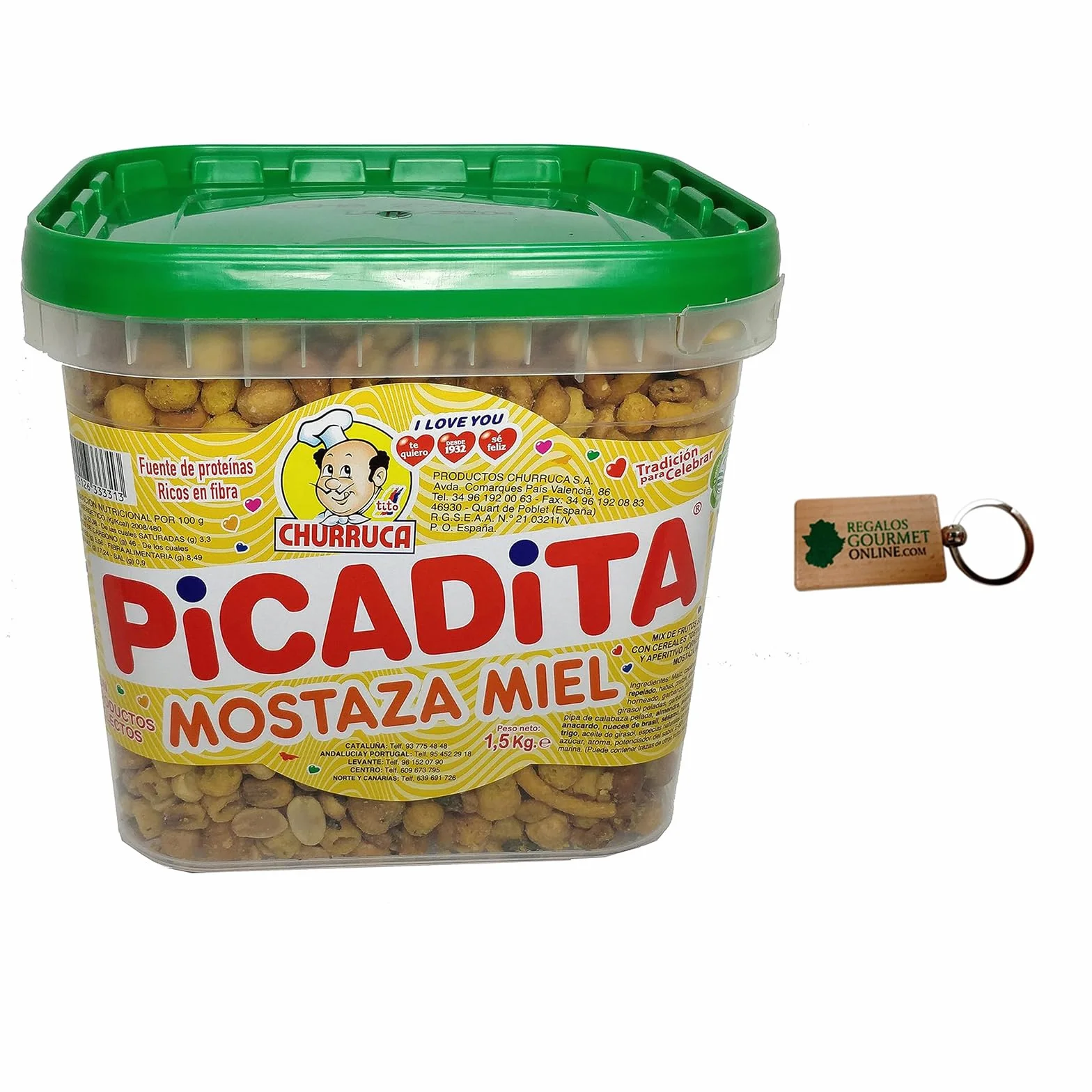 Cubo Churruca Picadita Mostaza y Miel con llavero Deliex - Cubo de 1,5 kg - Cóctel de frutos secos
