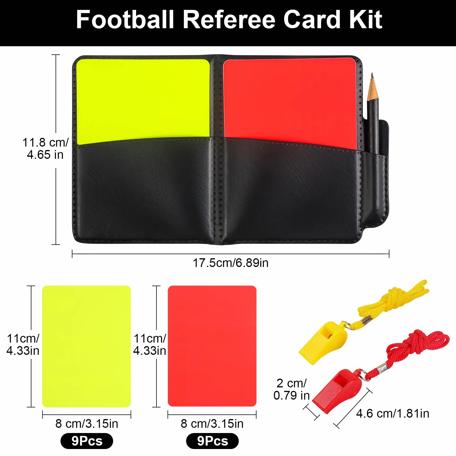 Kit de Tarjetas de Árbitro Fútbol, Juego con Silbato, Tarjetas Roja y Amarilla PVC