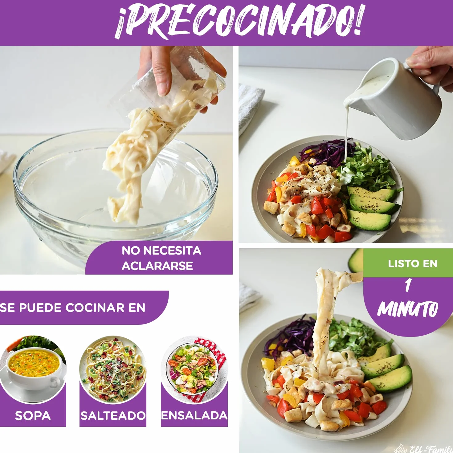 Pasta Konjac Keto de Tailandia Bajo en Carbohidratos/Vegano/Sin Gluten 240 g x 1 cajas(2 paquetes), Elf-family Fideos Konjac Noodles Shirataki Noodles/Sin azúcar/Bajo en Calorías - Fettuccine