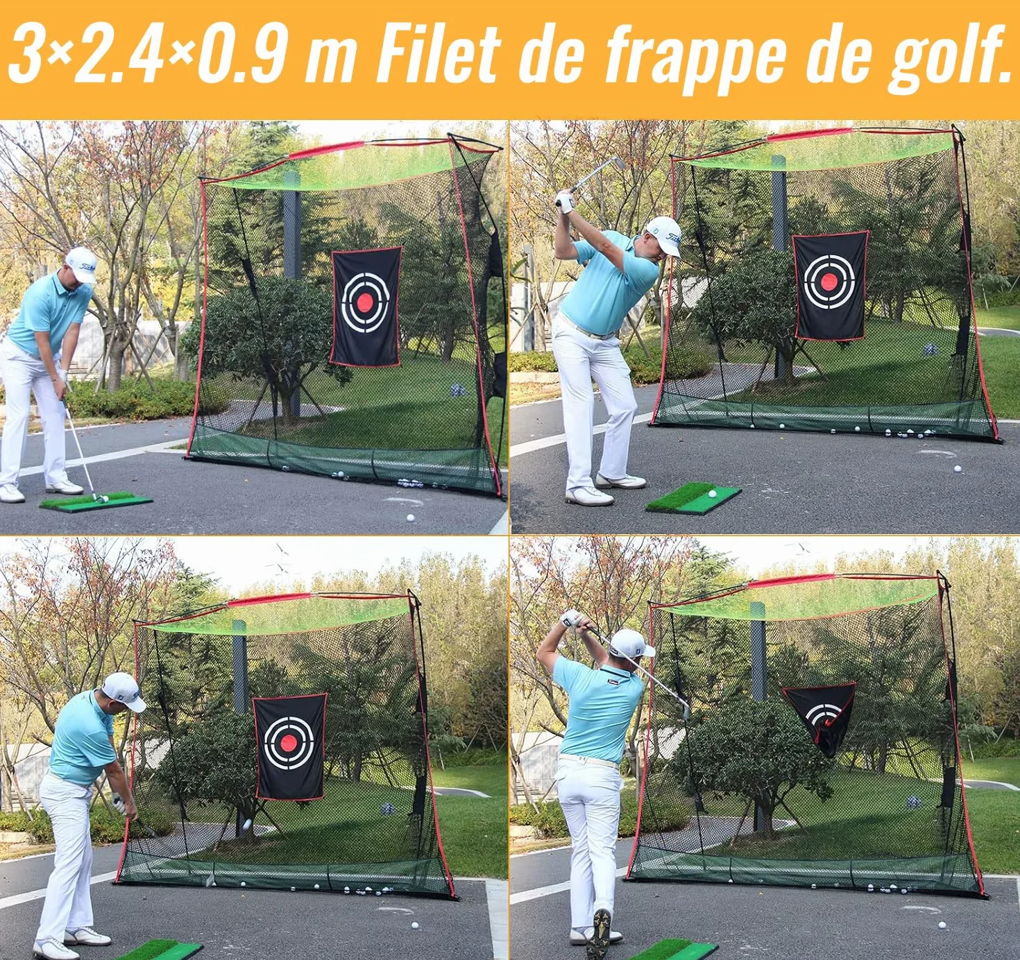 Kapler Red de golf 3 x 0,9 x 2,4 m para interiores y exteriores con bolsa de transporte