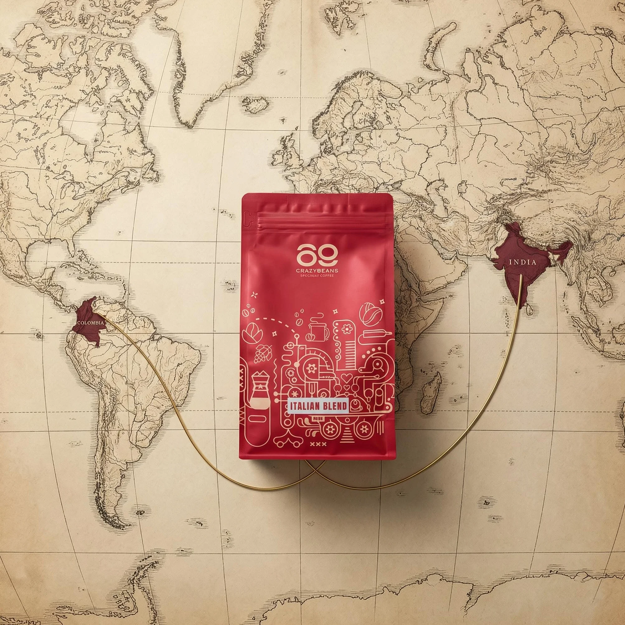 Cafe de Especialidad en grano Italian Blend | 80% Arábica / 20% Robusta | Colombia & India | Perfil Intenso con Notas de Chocolate Negro, Especias y Malta Tostada | Specialty coffee | 500g