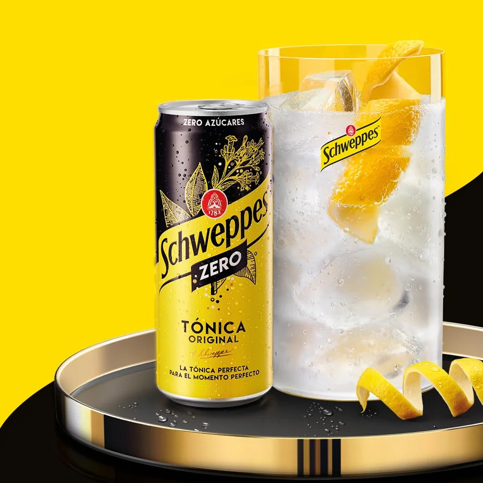 Schweppes Tónica Zero, Bebida Refrescante Sin Azúcar ni Calorías - Lata, Pack 24 x 33 cl