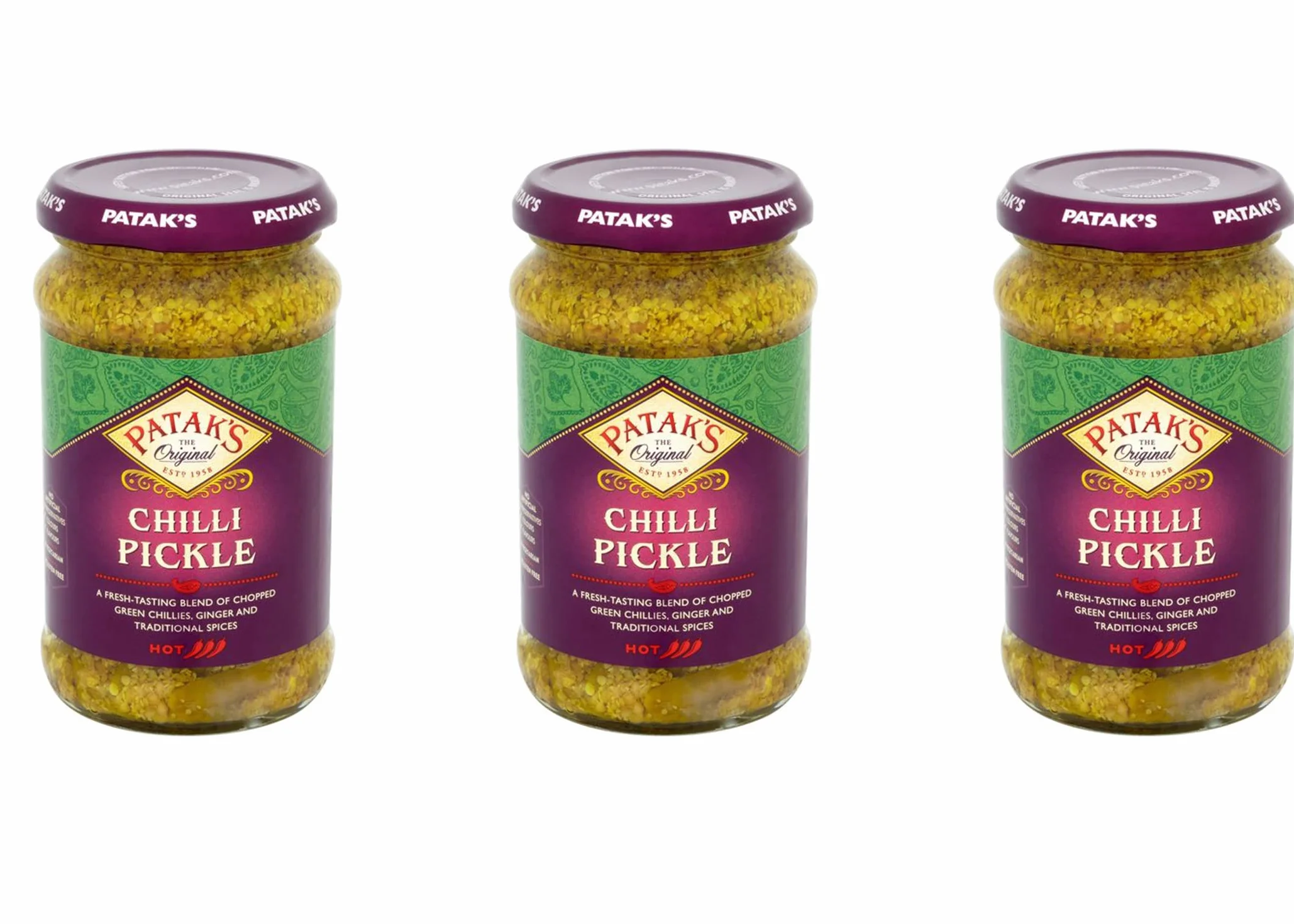 Patak Chilli Pickle 283g – Achaar tradicional indio – Achaar con ingredientes naturales – Proporciona la experiencia gastronómica india ideal (paquete de 3)