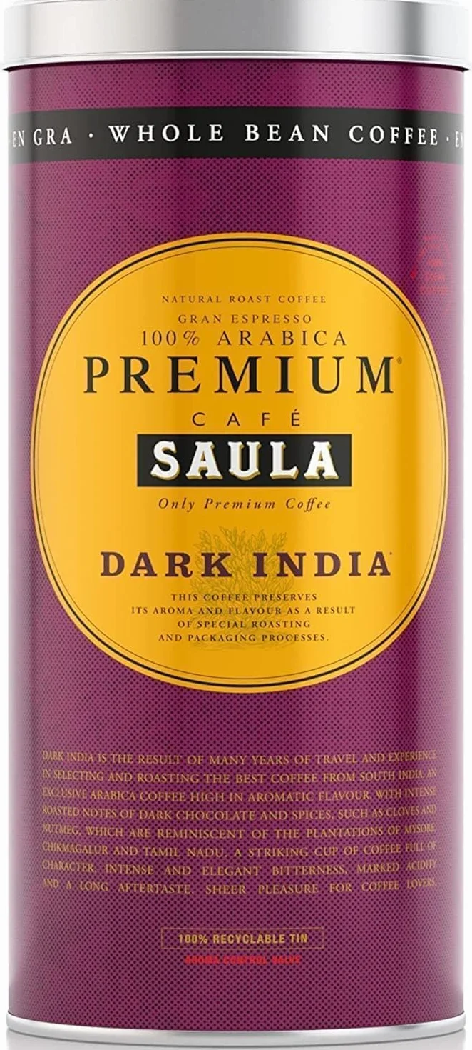 Café Saula Pack 2 Latas Gran Espresso Premium Dark India 500g. Grano 100% Arábica