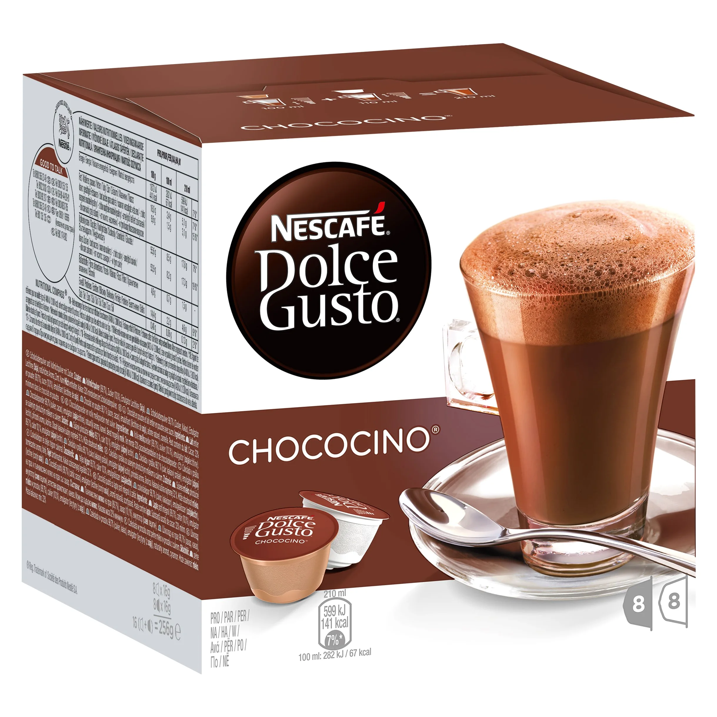 Nescafé Dolce Gusto Set Basic: Lungo, Cappuccino, Latte Macchiato, Espresso, Chococino, Crema Grande, 6 x 16 Cápsulas