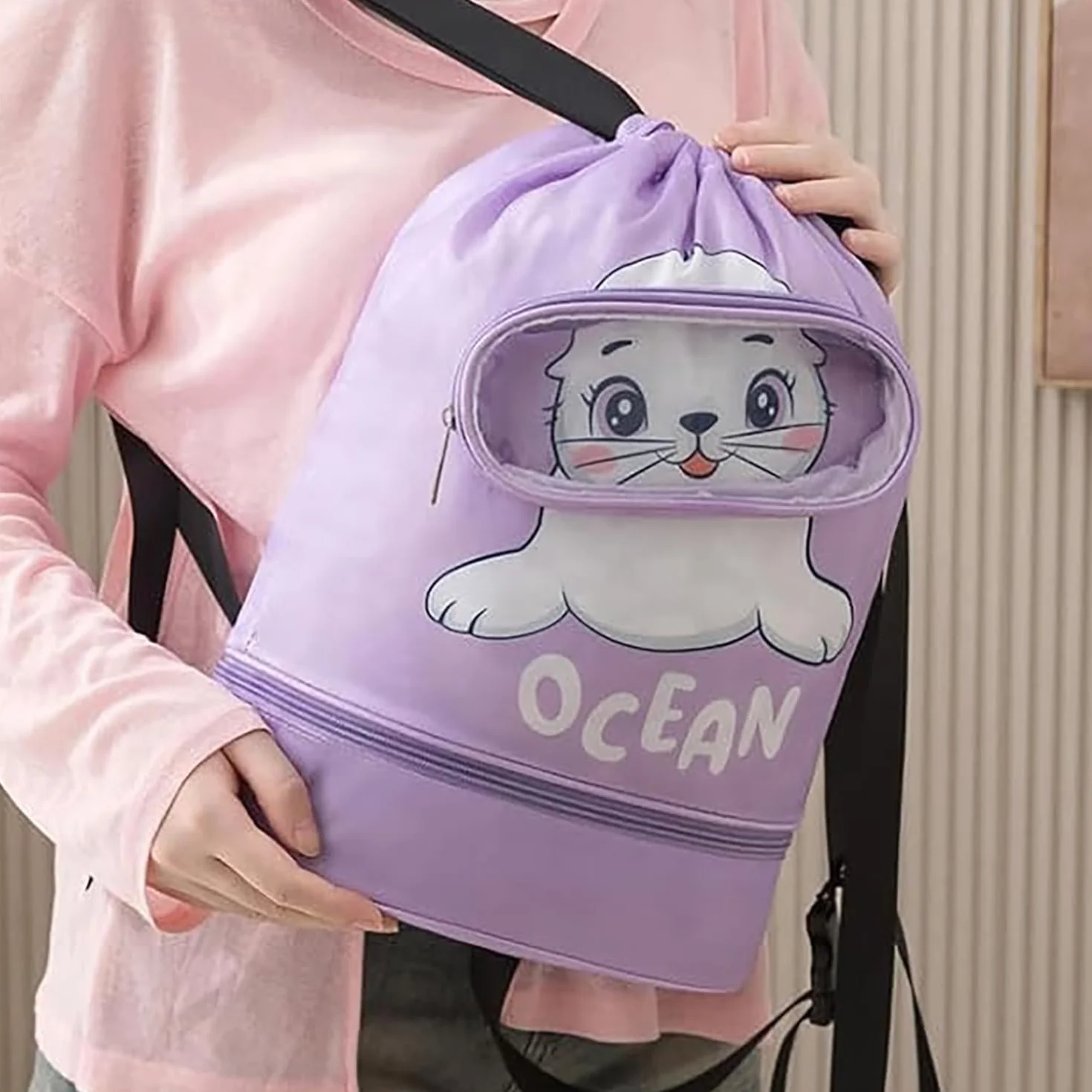 Mochila con Cordón Impermeable para Niños Bolsa de Natación Grande Deporte Compartimento