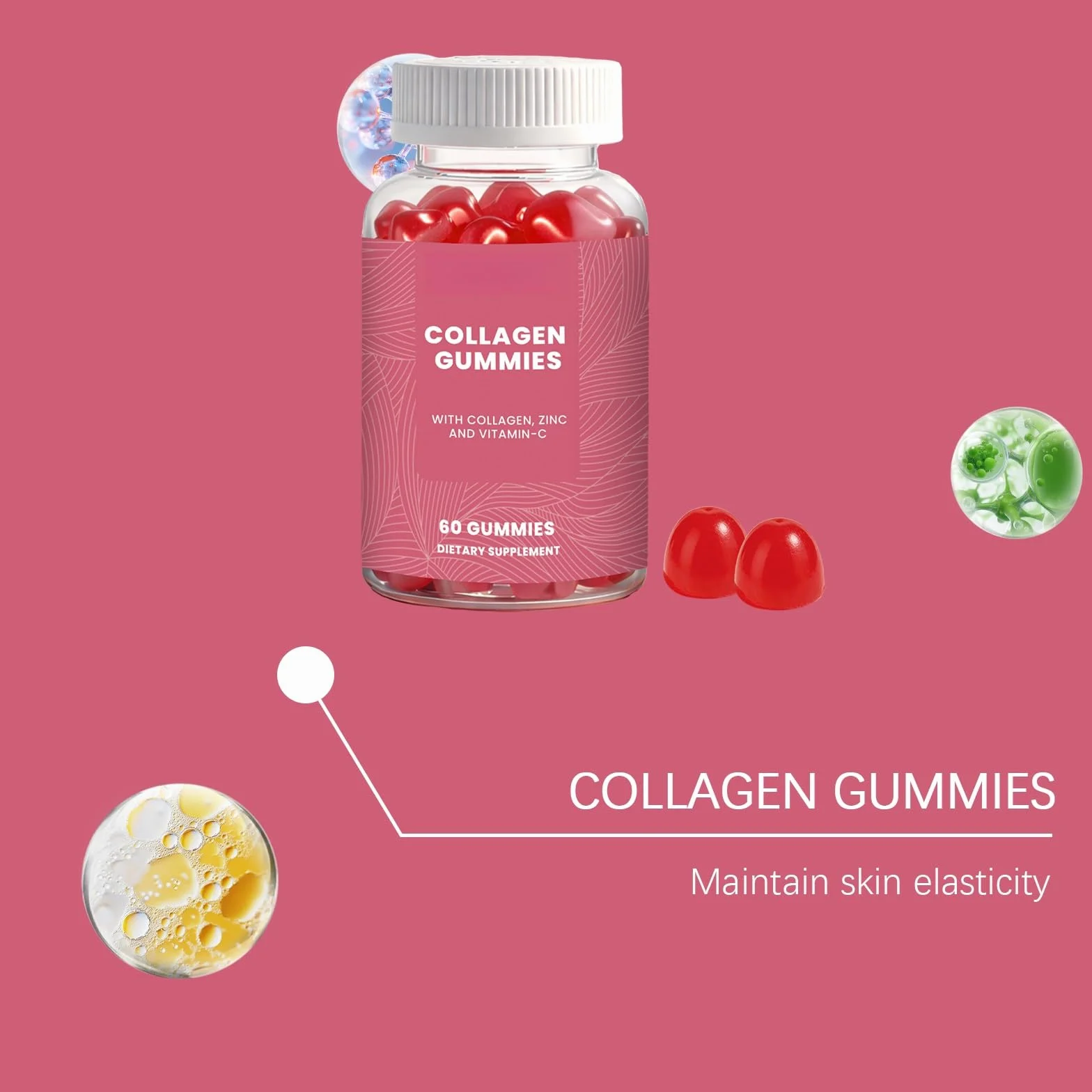 Gomitas De Colágeno Con Vitamina E: Elasticidad La Piel Y Apoyo Antioxidante, Suplemento Masticable Nutrición Diaria, Sabrosos Sabores Frutas(2PCS)