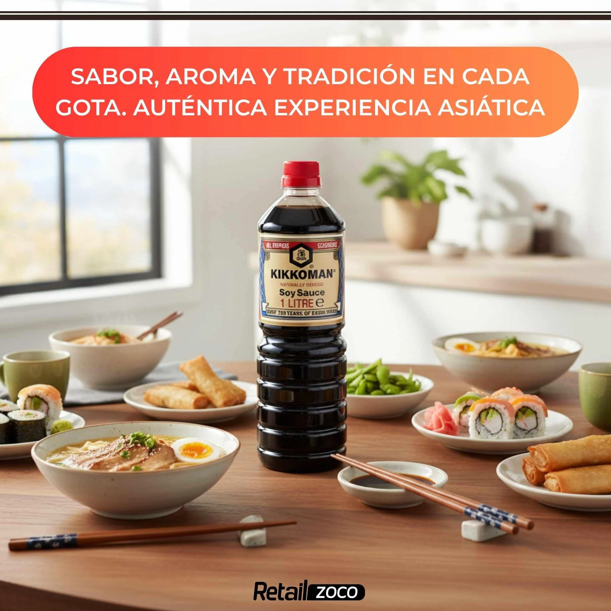 Salsa de Soja receta clásica, Salsa para Sushi, Soja Japonesa, ingredientes son 100% naturales sin aditivos ni conservantes, Para verduras, sopas, guisos, hacer salsas o aliñar las ensaladas, 1000 ml