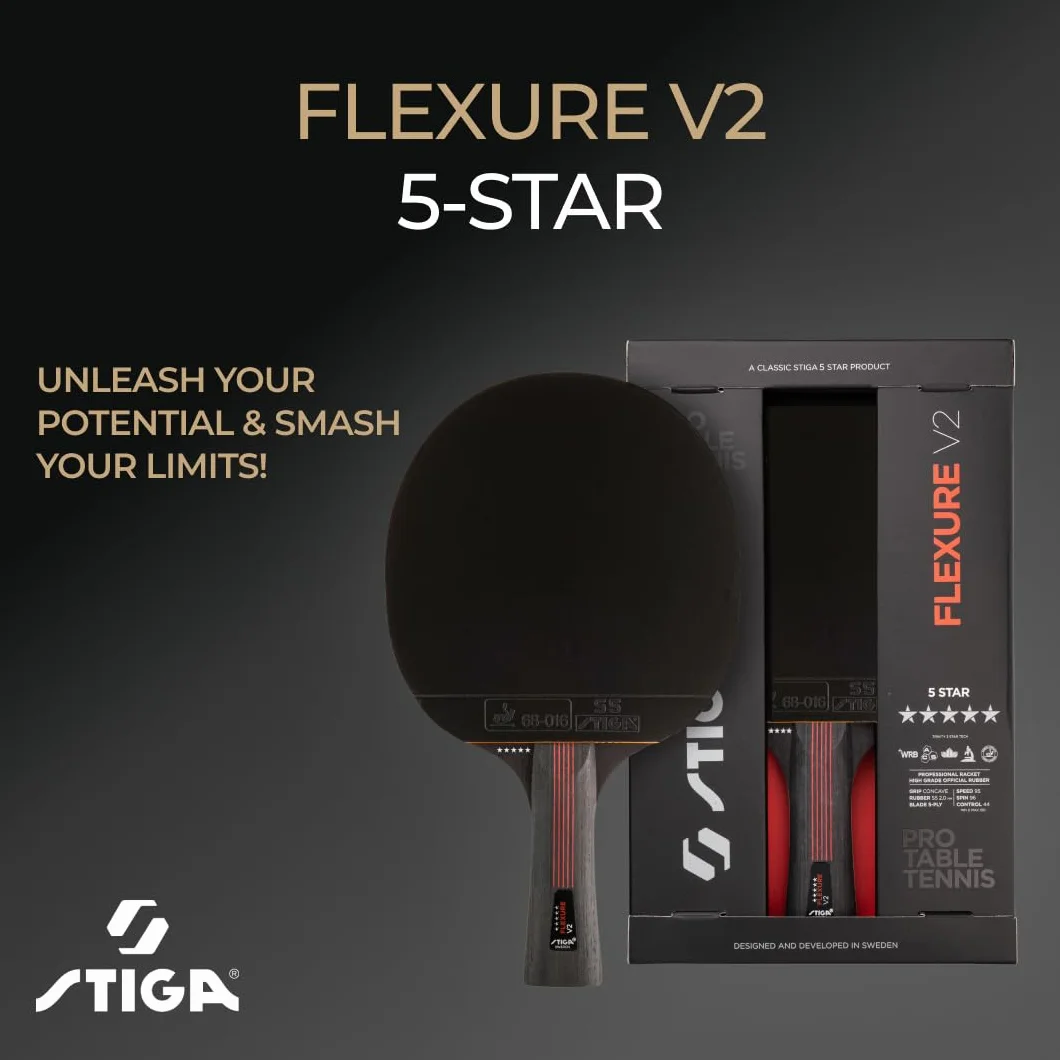 STIGA Flexure V2 Pala de Tenis de Mesa 5 Estrellas Goma STAR5 ITTF Agarre Ergonómico
