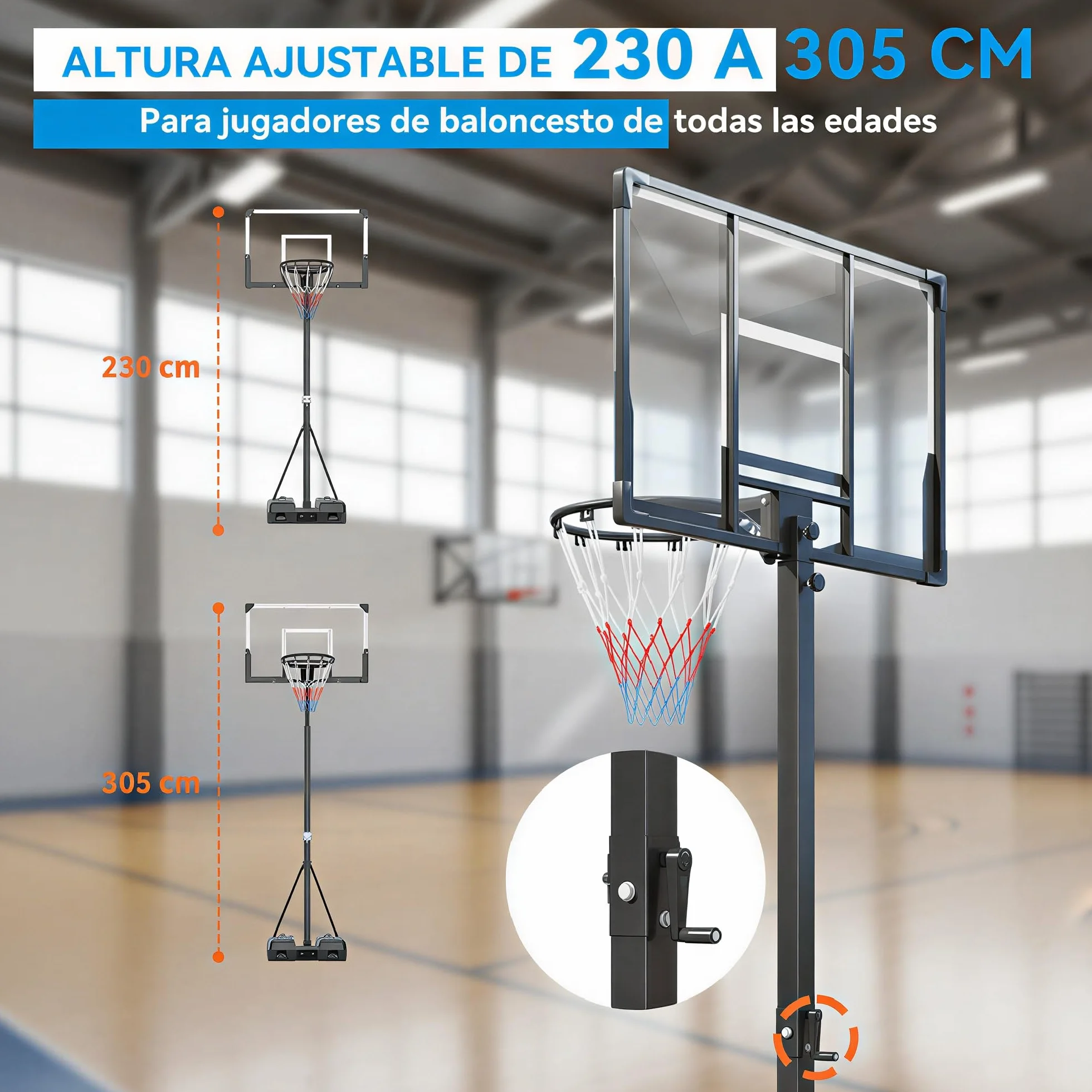 SPORTNOW Canasta de Baloncesto Exterior Altura Regulable 230-305 cm Portátil Marco Plegable