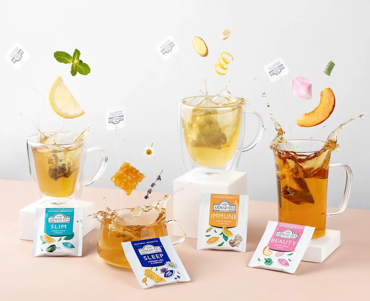 Ahmad Tea Paquete de selección de té funcional Natural Benefit | infusiones de té verde, frutas y hierbas, regalo perfecto para té de hierbas, 60 bolsitas de té | 6 mezclas