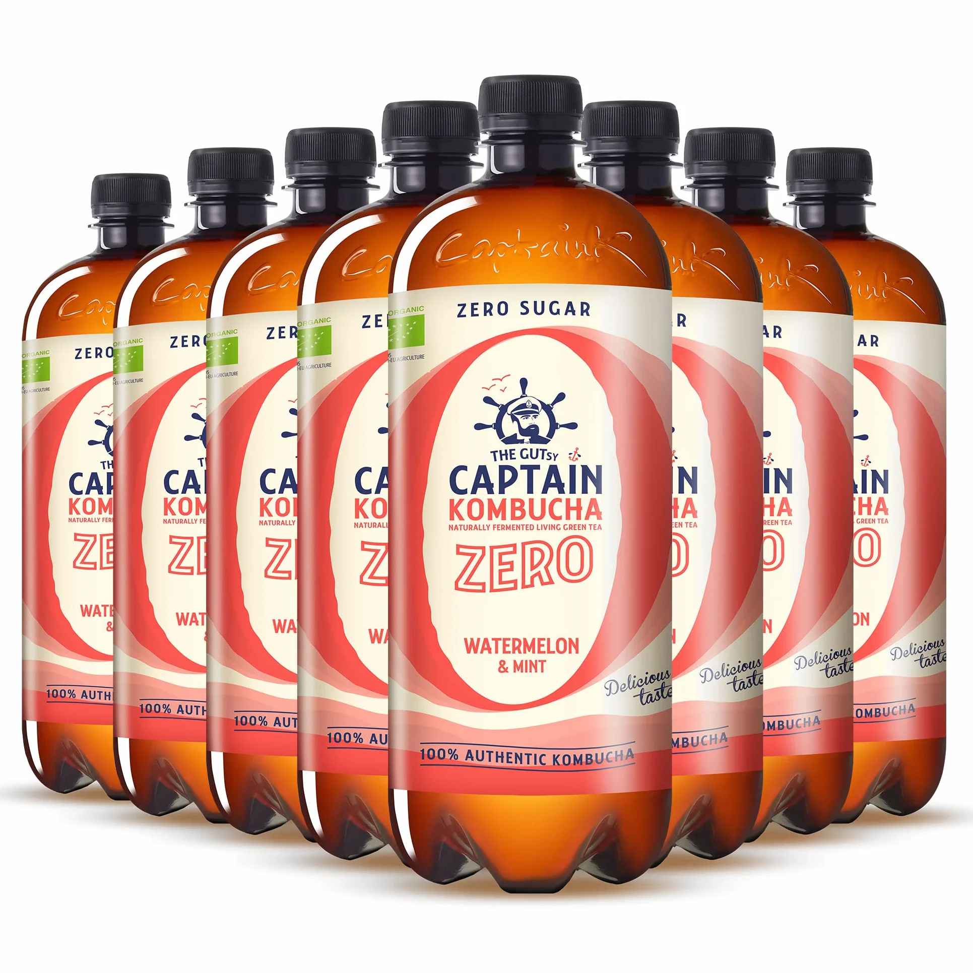 Gutsy Captain Kombucha ZERO 8x1l - Zero Sugar, Zero Calories - Bebida Probiótica Naturalmente Fermentada, Sin Pasteurizar, Vegan - 8 x 1000ml MixBox