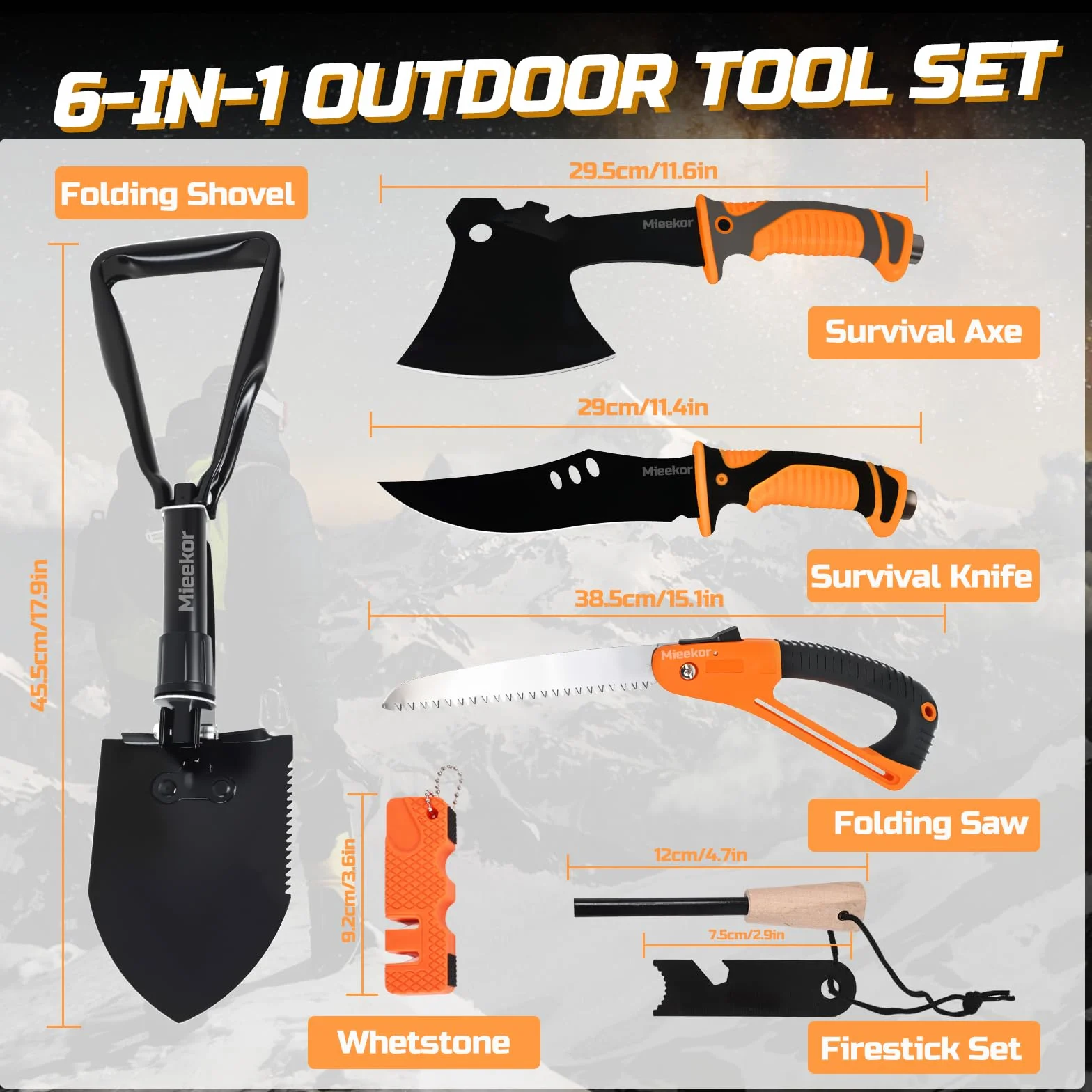 Kit de Supervivencia 6 en 1, Juego de Accesorios para Acampar, con Hacha y Pala Plegables