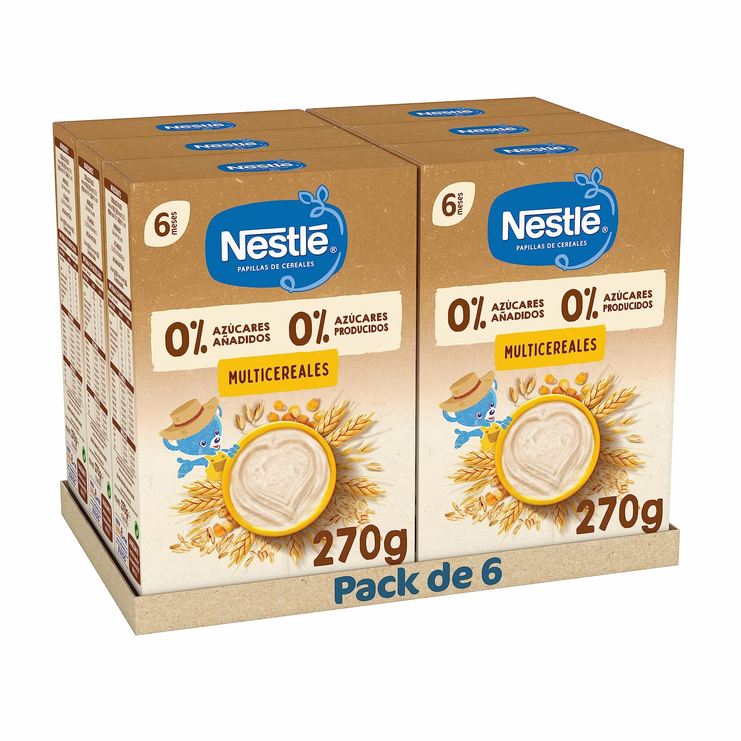 NESTLÉ 0%0% Papilla Multicereales, a partir de los 6 meses, 6x270g