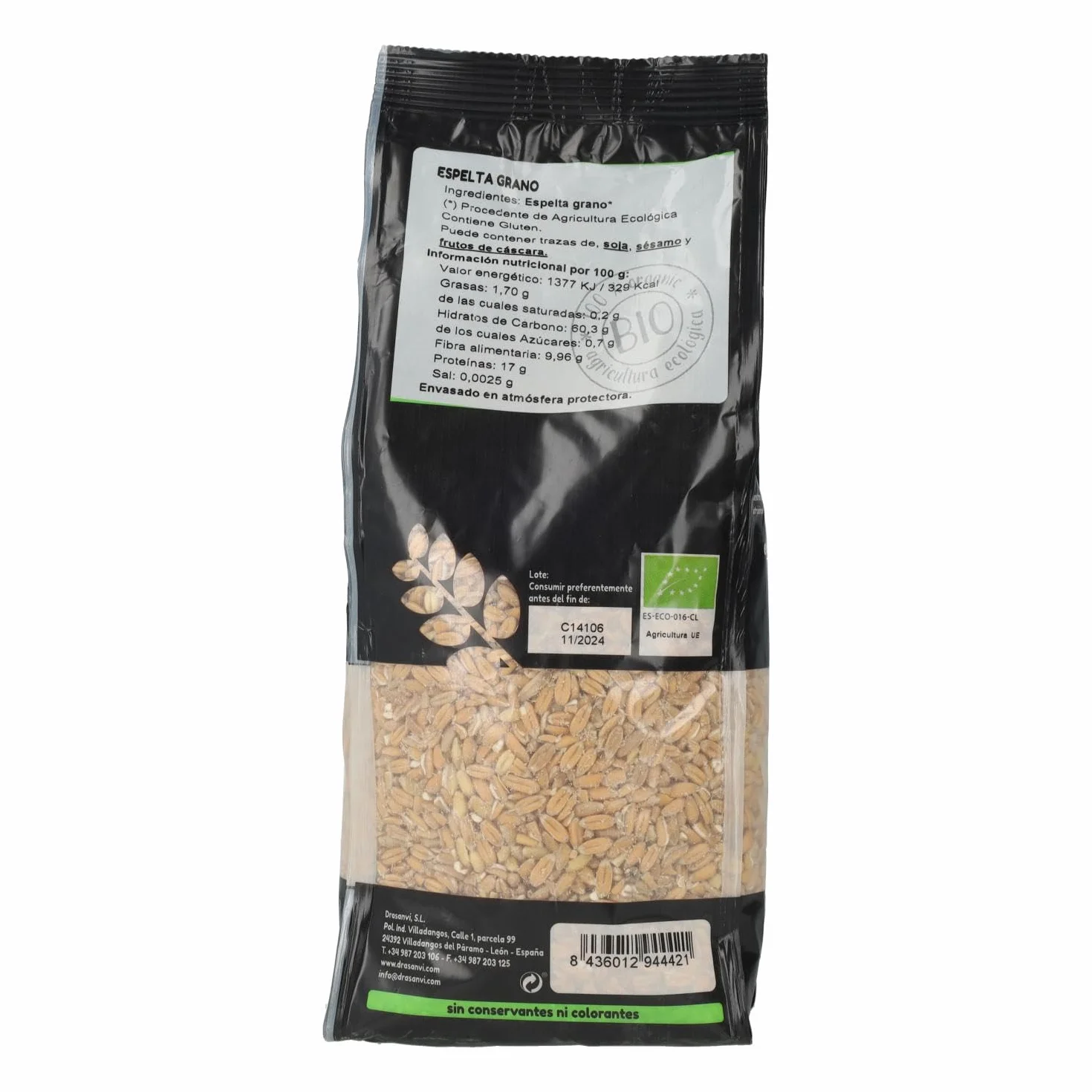 ECOSANA ESPELTA GRANO CERTIFICADO BIO by DRASANVI - Fuente de fibra - Procedente de agricultura ecológica - Propiedades intactas - VEGANO - 500g
