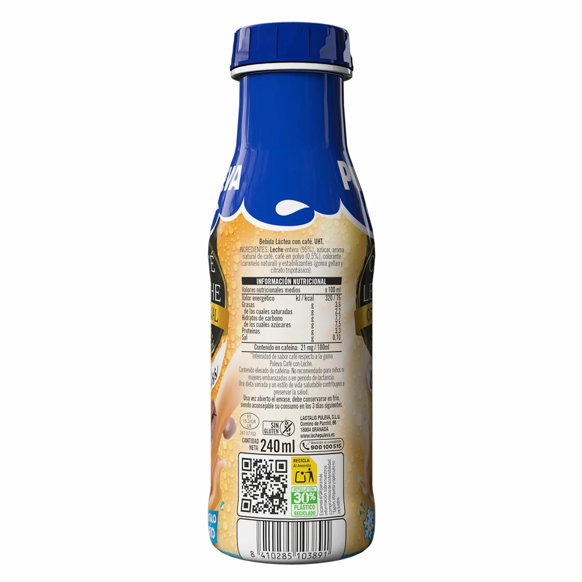 Puleva Café con Leche, Original Deliss, Café Preparado para llevar, Sin Gluten - Pack 12x240ml