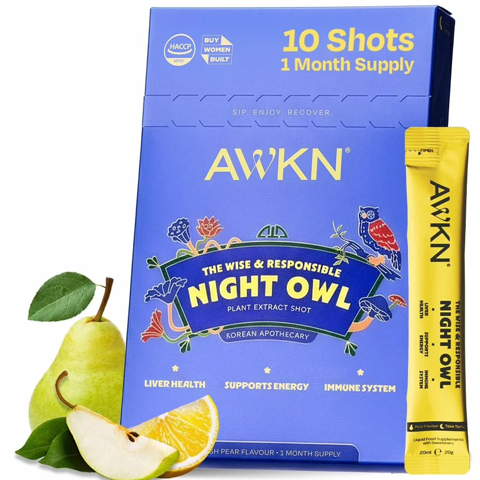 AWKN Bebida de hierbas con sabor a pera, paquete de 10 chupitos de 0.5 onzas líquidas, bebida funcional
