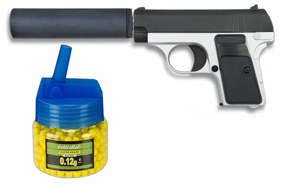Albainox 35721 Arma Airsoft Pistola Aire Suave 0,8 Julios Biberón 500 Bolas 6 mm