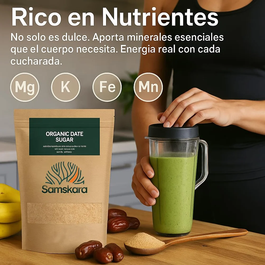 Azúcar de Dátil Ecológica BIO | Samskara | Endulzante Natural en Polvo | Dátil en Polvo Comercio Justo | Sustituto Azúcar Blanco | Dátiles Organic Dates Sugar (500 gr)