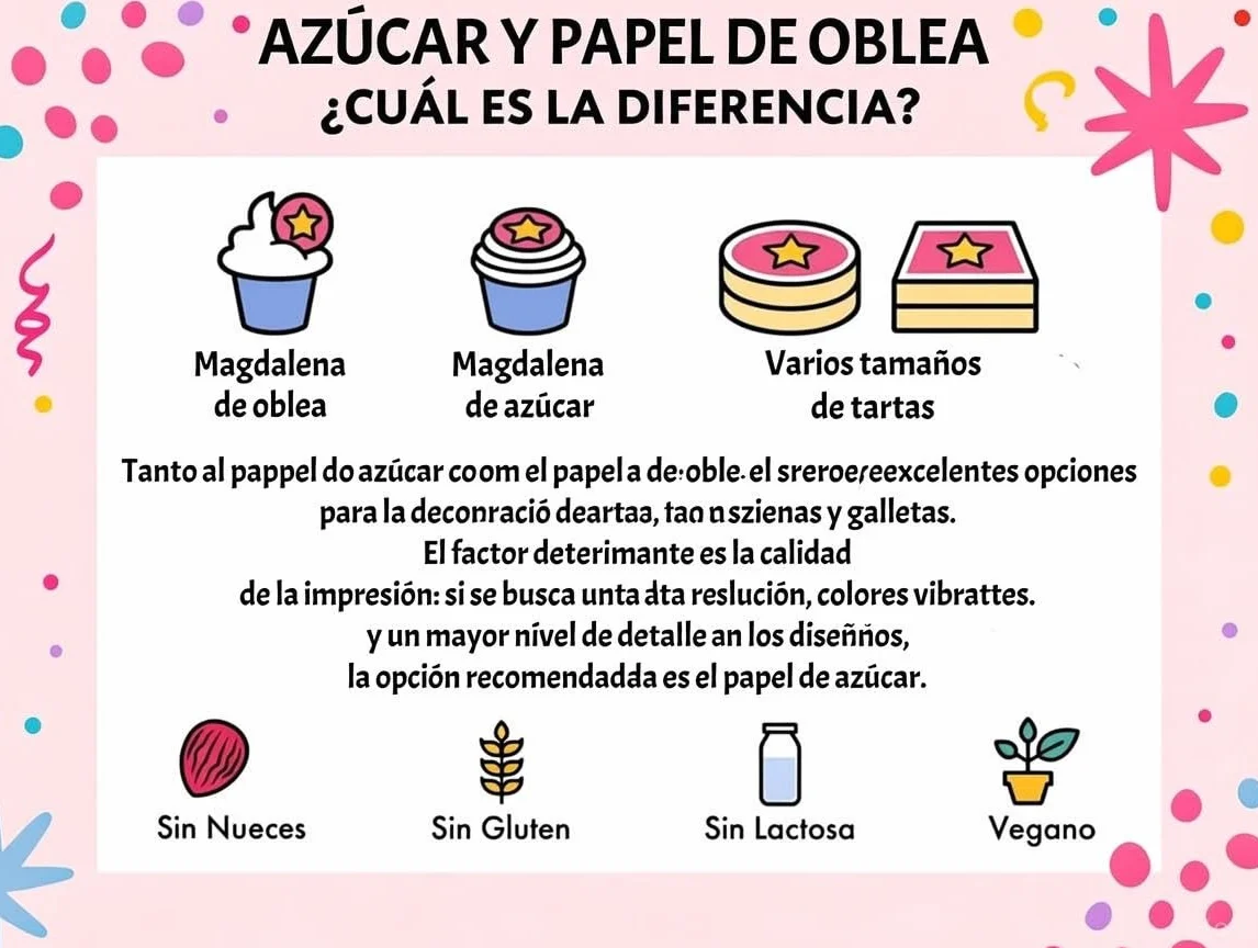 OBLEA o PAPEL DE AZÚCAR *PREMIUM* - Foto Comestible Personalizada para Tartas con Foto, Nombre y Edad - Calidad Fotográfica HD - Colores Vivos - Rectangular