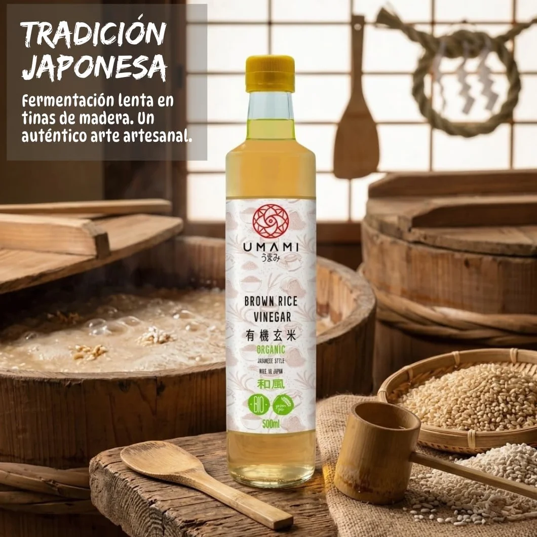 Umami Vinagre de Arroz Integral BIO 500ml - Fabricado en Japón - Fermentación Natural - Ideal para Sushi, Macrobiótica y Aliños - Metodo Premium