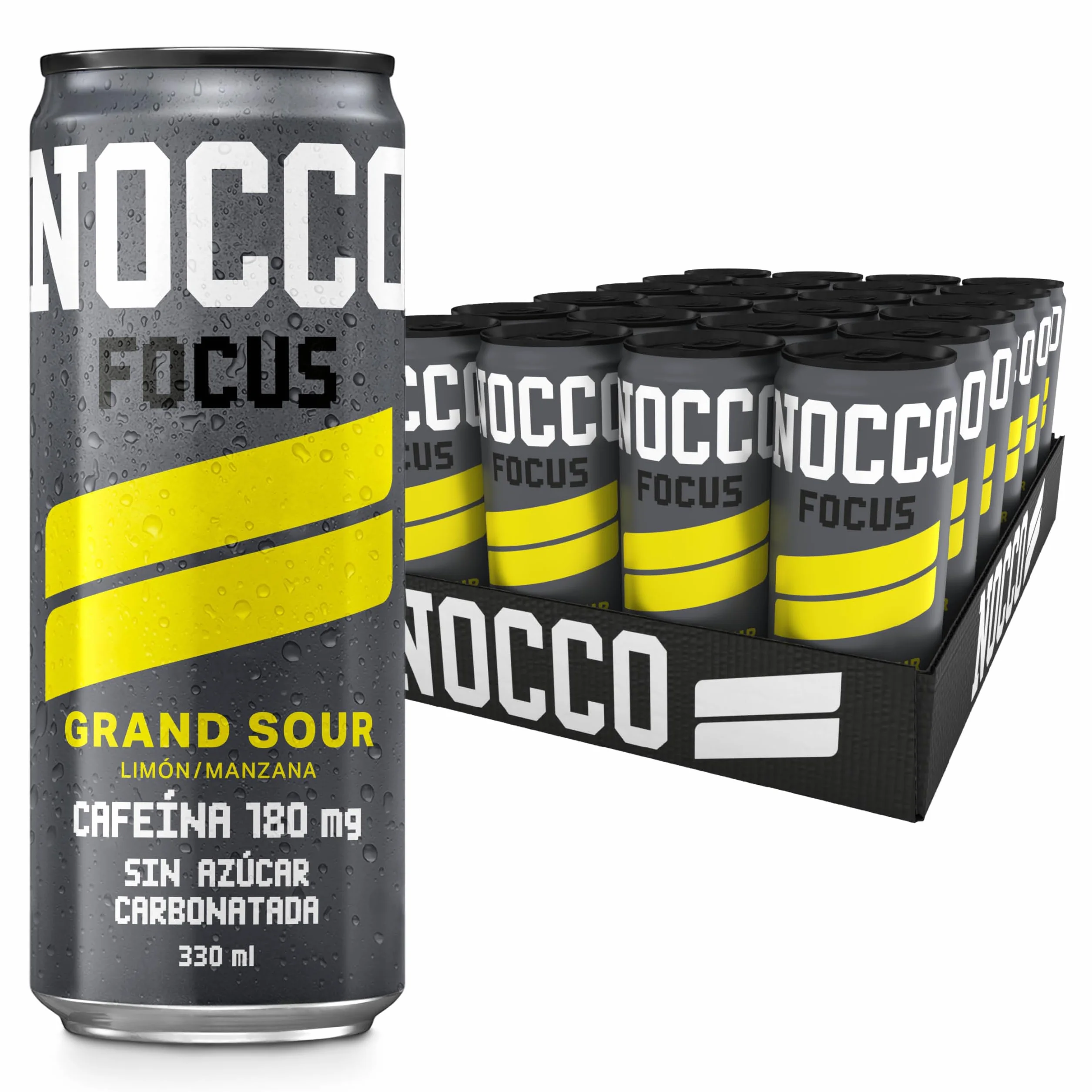 NOCCO -Bebida Energética con 180mg Cafeína, Enriquecida con Vitaminas B6 y B12, Sin Azúcar, Sin Carbohidratos - 24 x 330ml inkl. Pfand (Grand Sour)