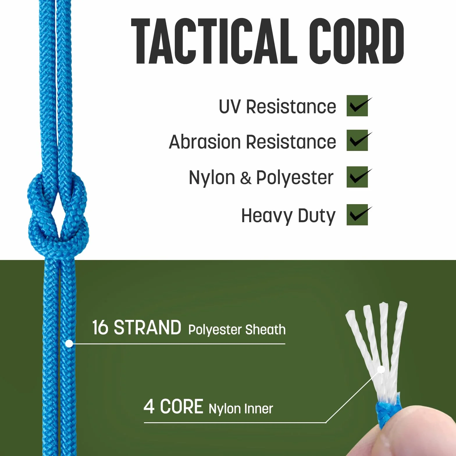 Cuerda Paracord 2,4mm x 30m 4 Hebras 275lbs Nylon Poliéster Resistencia UV Azul
