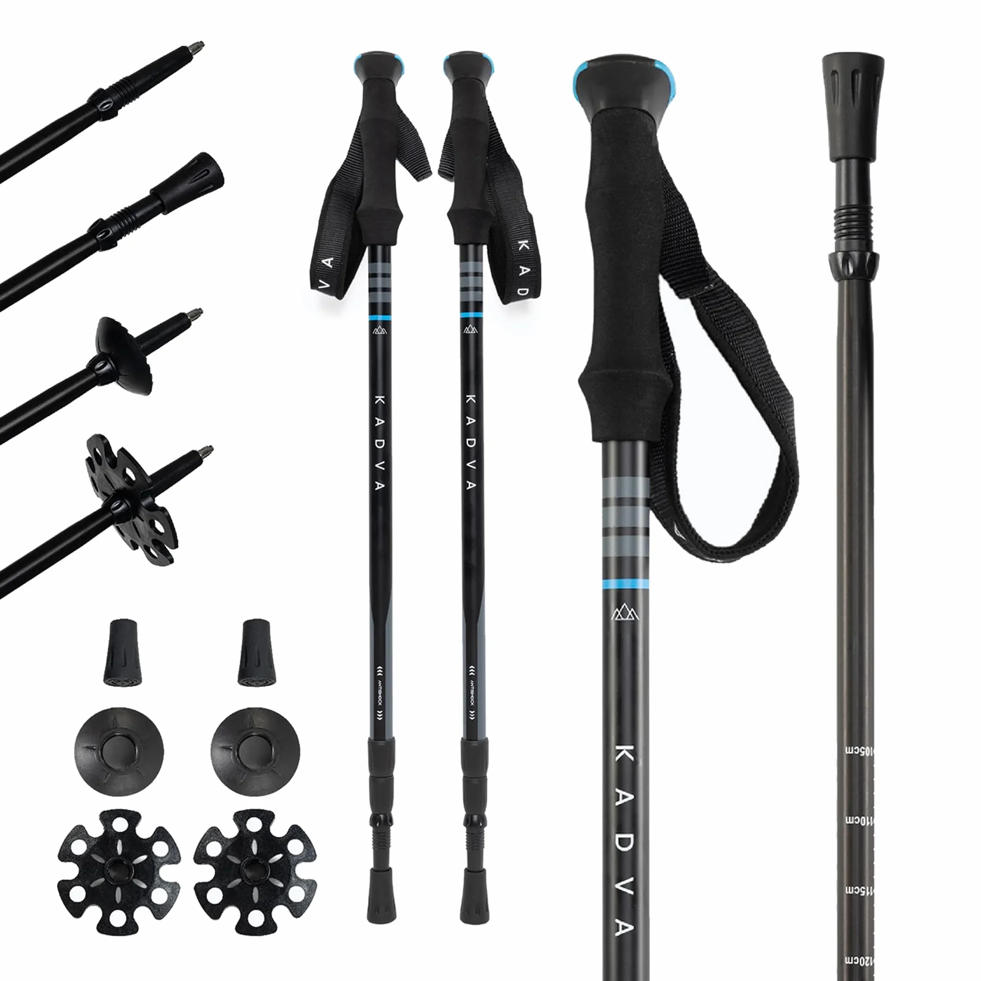 KADVA Bastones de Trekking SAJAMA Azul Ajustable 65-135 cm Mango Polipropileno TPR Espuma EVA Aluminio Resistentes