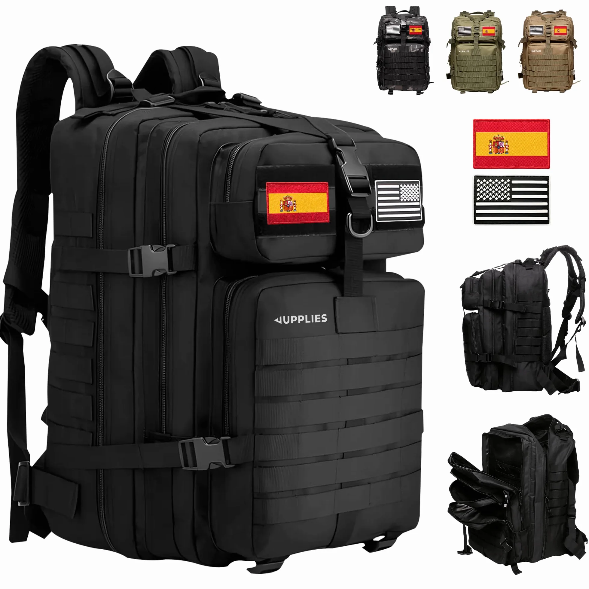 JUPPLIES Mochila Tactica Militar 45L 80L Impermeable Oxford 600D IPX5 MOLLE Cremalleras Reforzadas