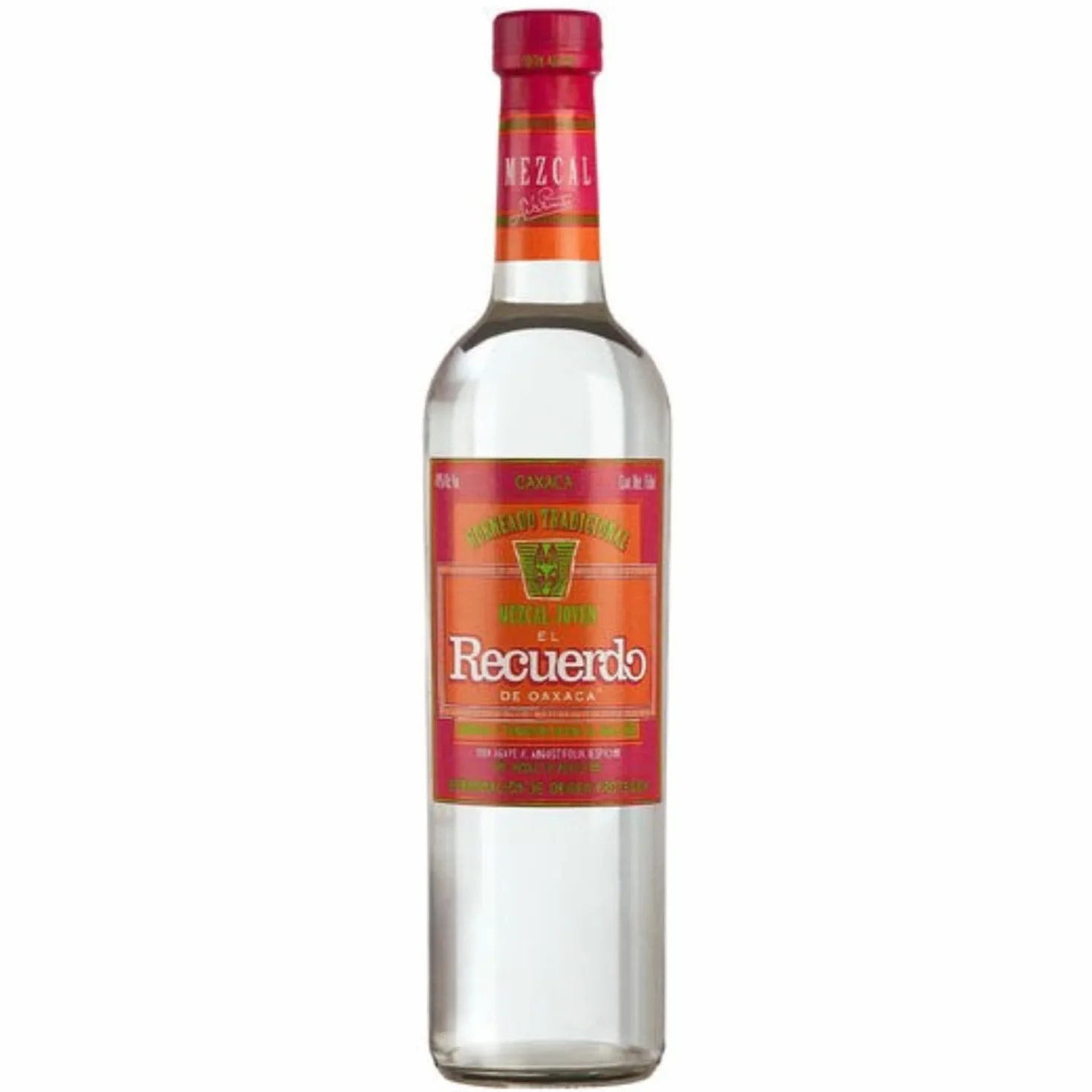 Mezcal Recuerdo Joven Botella de Mezcal Mexicano 70 cl 40% Alcohol