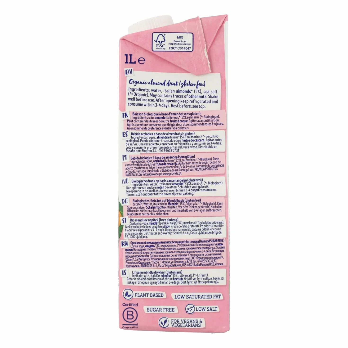 ISOLA BIO - Bebida Vegetal de Almendras de 1 L, sin Azúcares Añadidos y Sin Lactosa, Apto para Veganos, Optima para Tomar Sola, con Café o en Batidos
