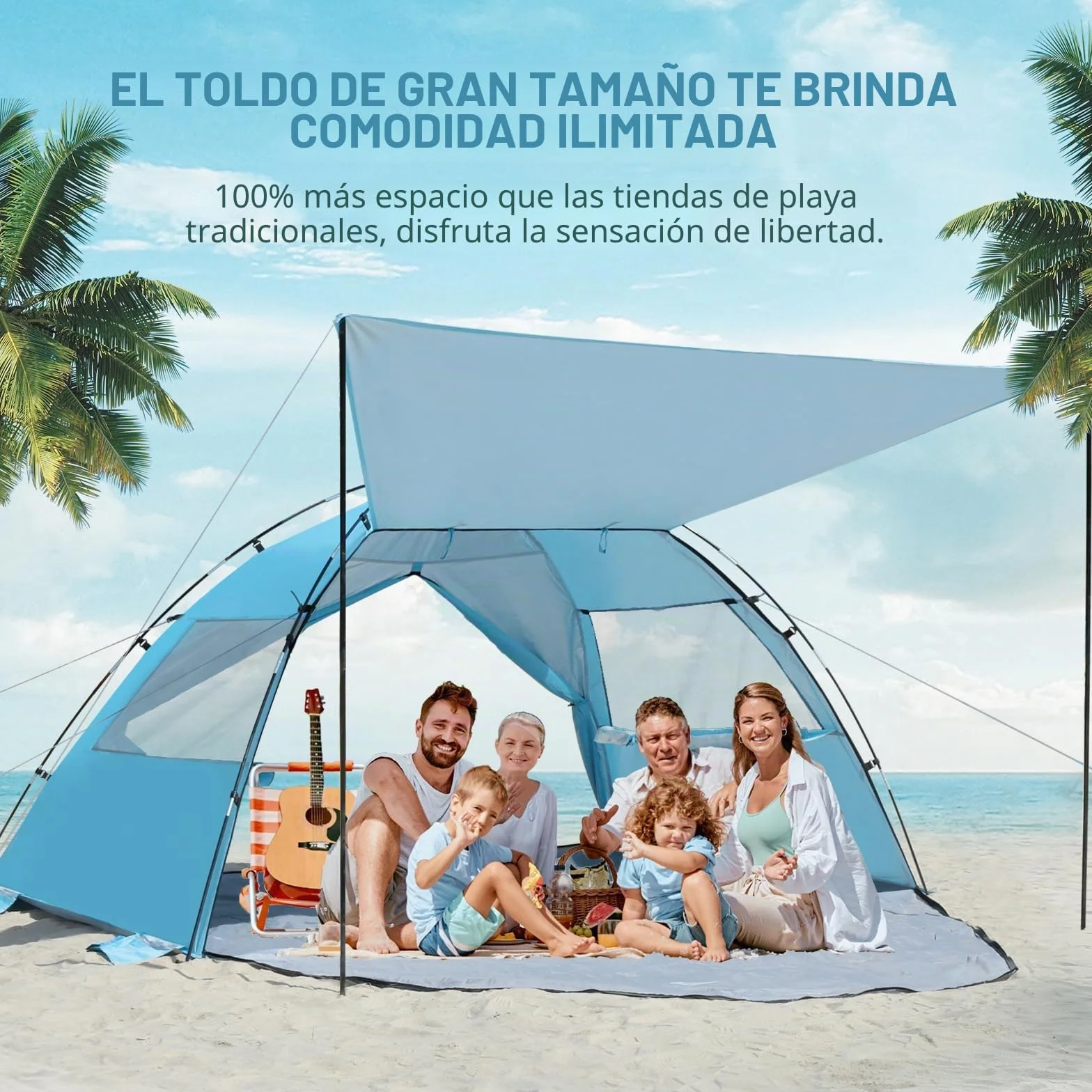 Elegear Tienda de Playa 6-8 Personas Protección UV UPF 50+ Portátil 260x165x150cm Azul