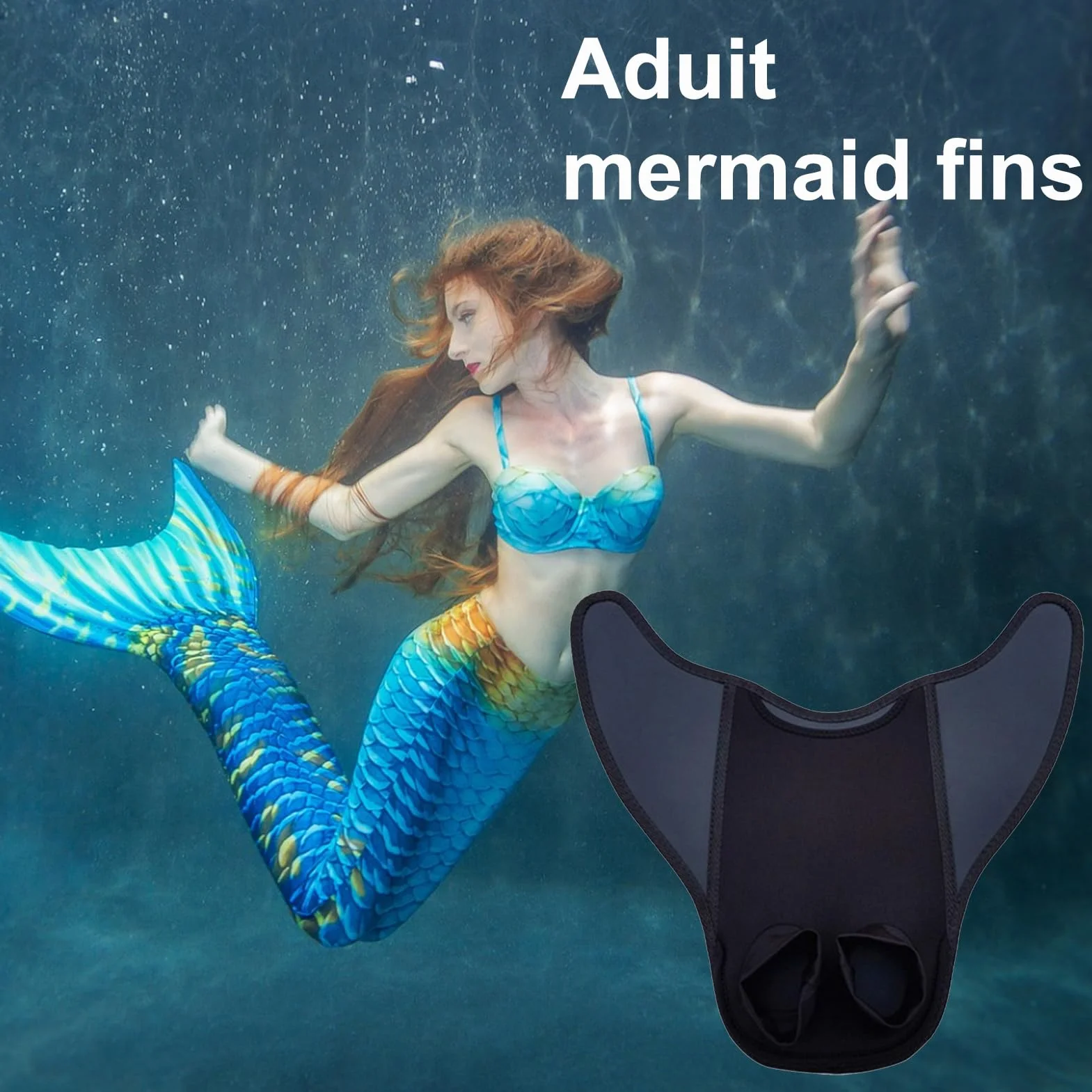 Aletas De Natación Piscina 48x44cm Sirena Para Adultos Ajustable Monoalina Entrenamiento Buceo Profesional