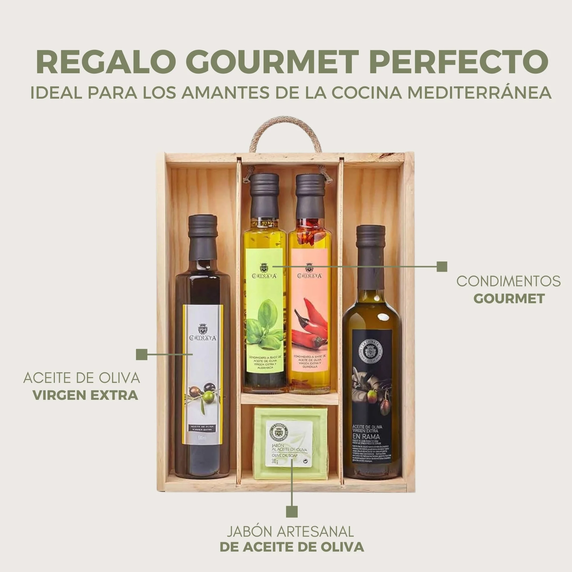 La Chinata Estuche Regalo Gourmet con Aceite de Oliva Virgen Extra – 2 Aceites Condimentados, AOVE en Rama, Jabón Natural
