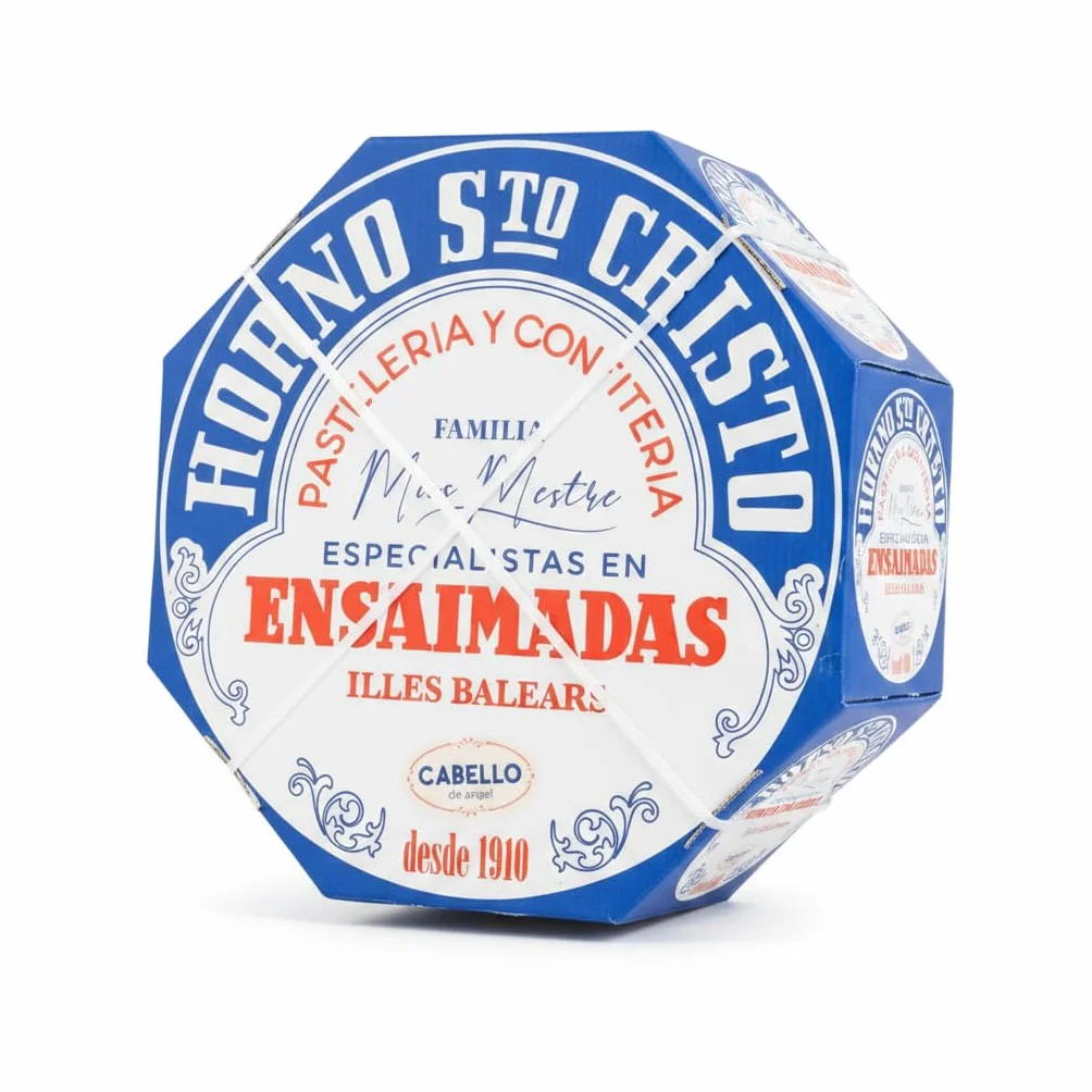 Ensaimada de Cabello de Ángel 650g - Dulce Típico Mallorquín Elaborado de Forma Artesanal desde 1910 - Horno Santo Cristo - Repostería en Caja Octogonal de Regalo - NEXU