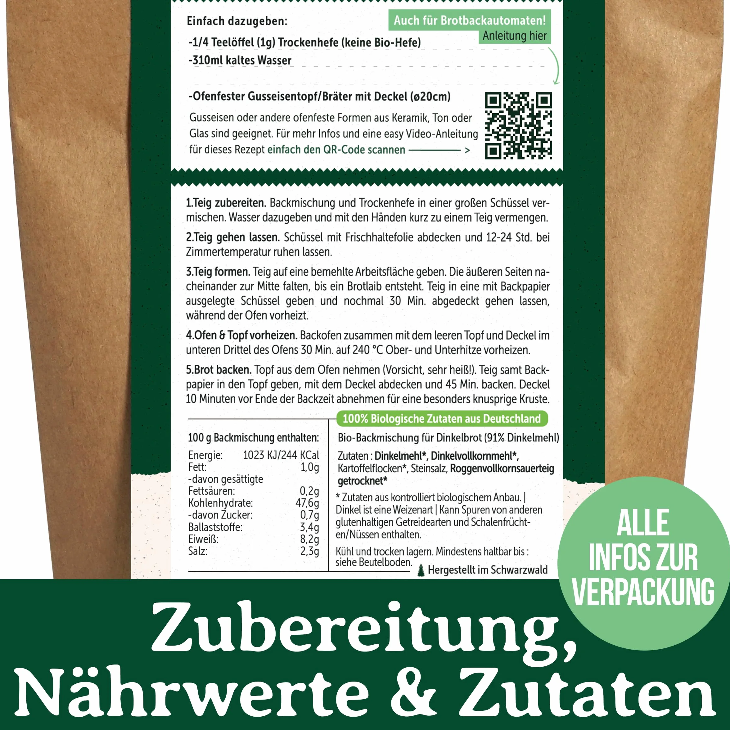 Bake with Love Bio Dinkel Brotbackmischung Dinkel-Kruste - 100% Dinkelmehl ohne Weizen - Brot backen mit Sauerteig - ohne Zusatzstoffe - für Brotbackautomat & Ofen - 1er Pack