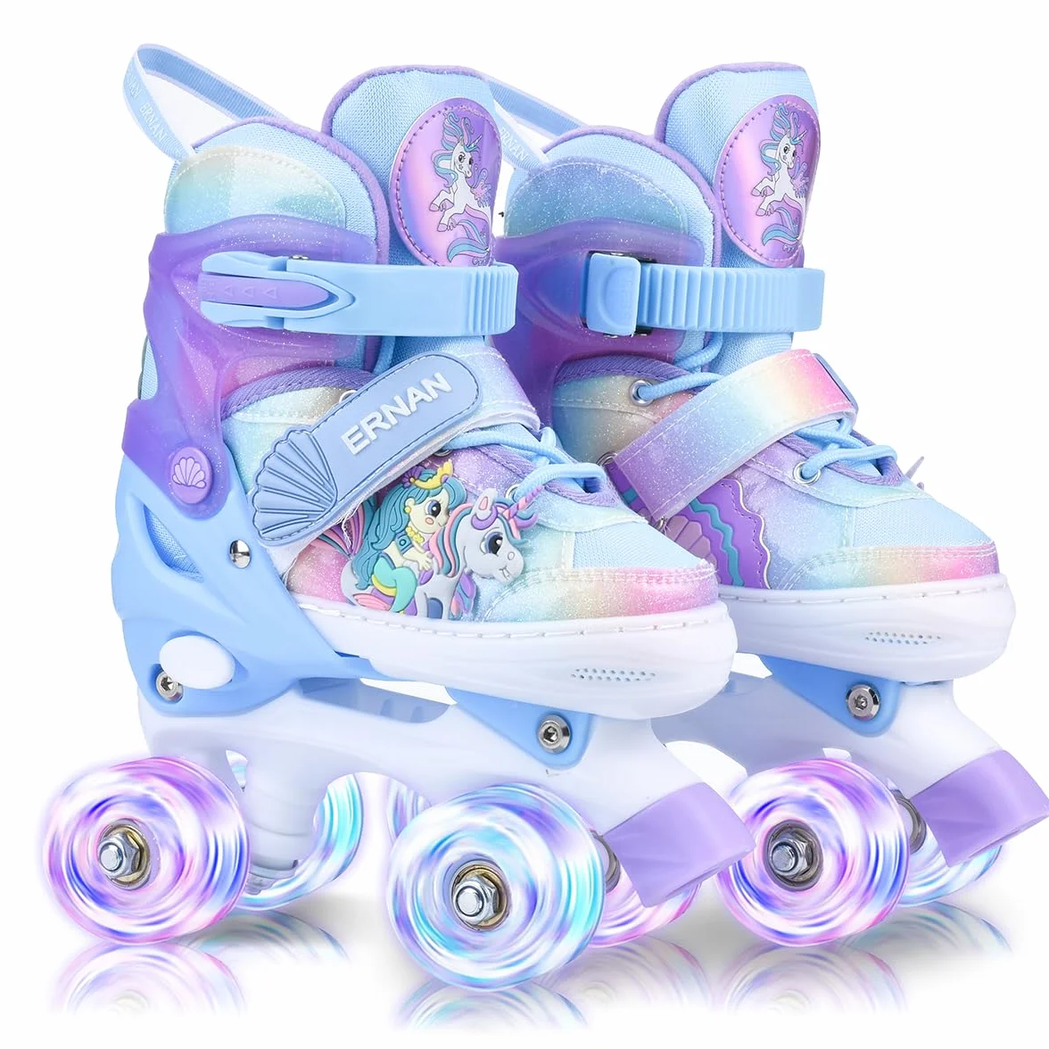 ERNAN Patines 4 Ruedas Ajustables con Ruedas Brillan Oscuridad para Niños Principiante