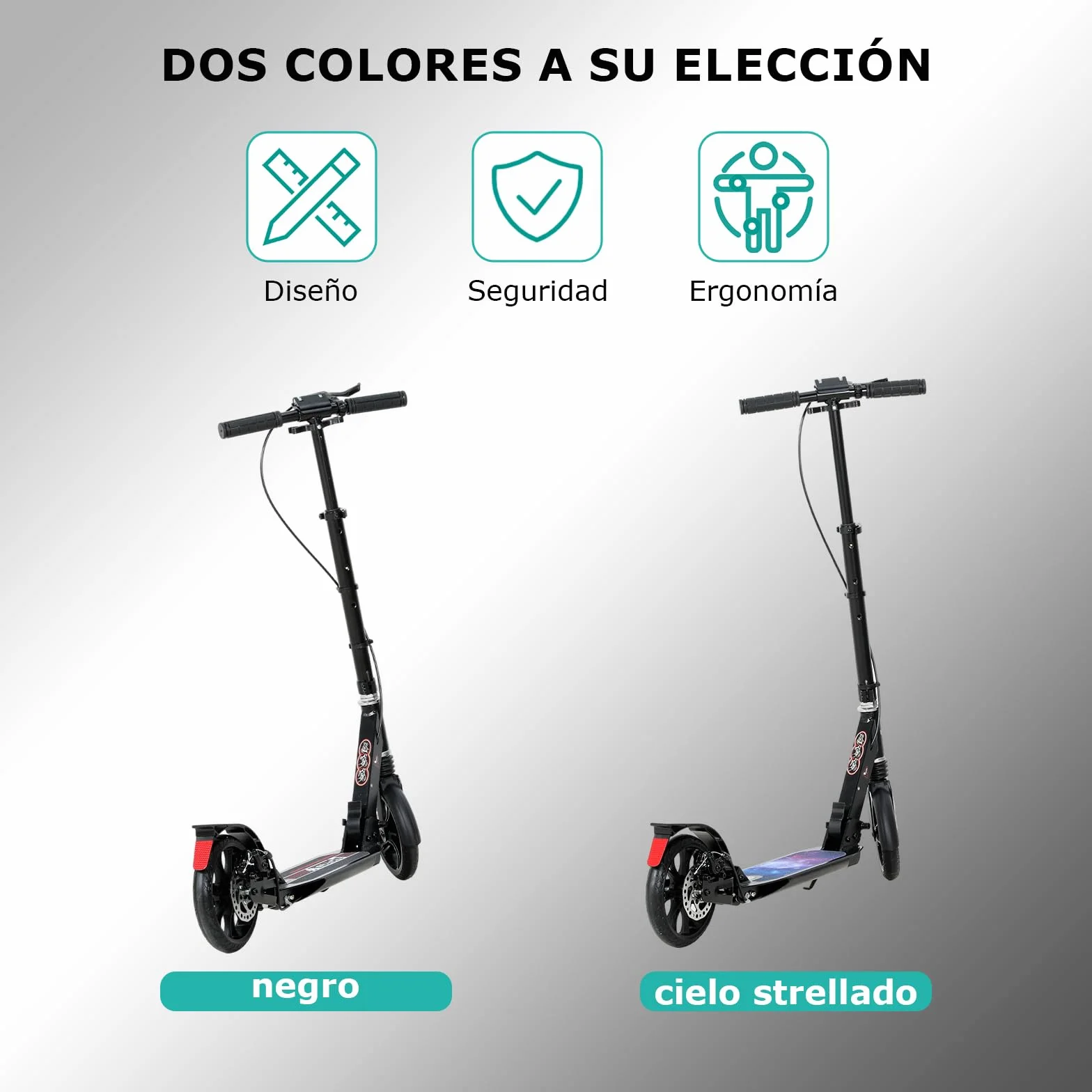 ISE Patinete Scooter Plegable Adulto Niño Manillar Ajustable 93-107cm Ruedas 200mm Freno de Mano Máx 100kg