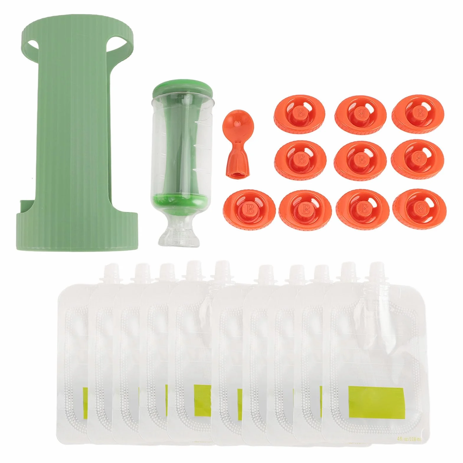 RIZGHWOY Estación para Exprimir puré de Frutas para Comida Casera para Bebés con Bolsas de 10 Piezas, Comida Personalizable para Llevar, Material Plástico de Calidad Alimentaria, Apto para (GREEN)