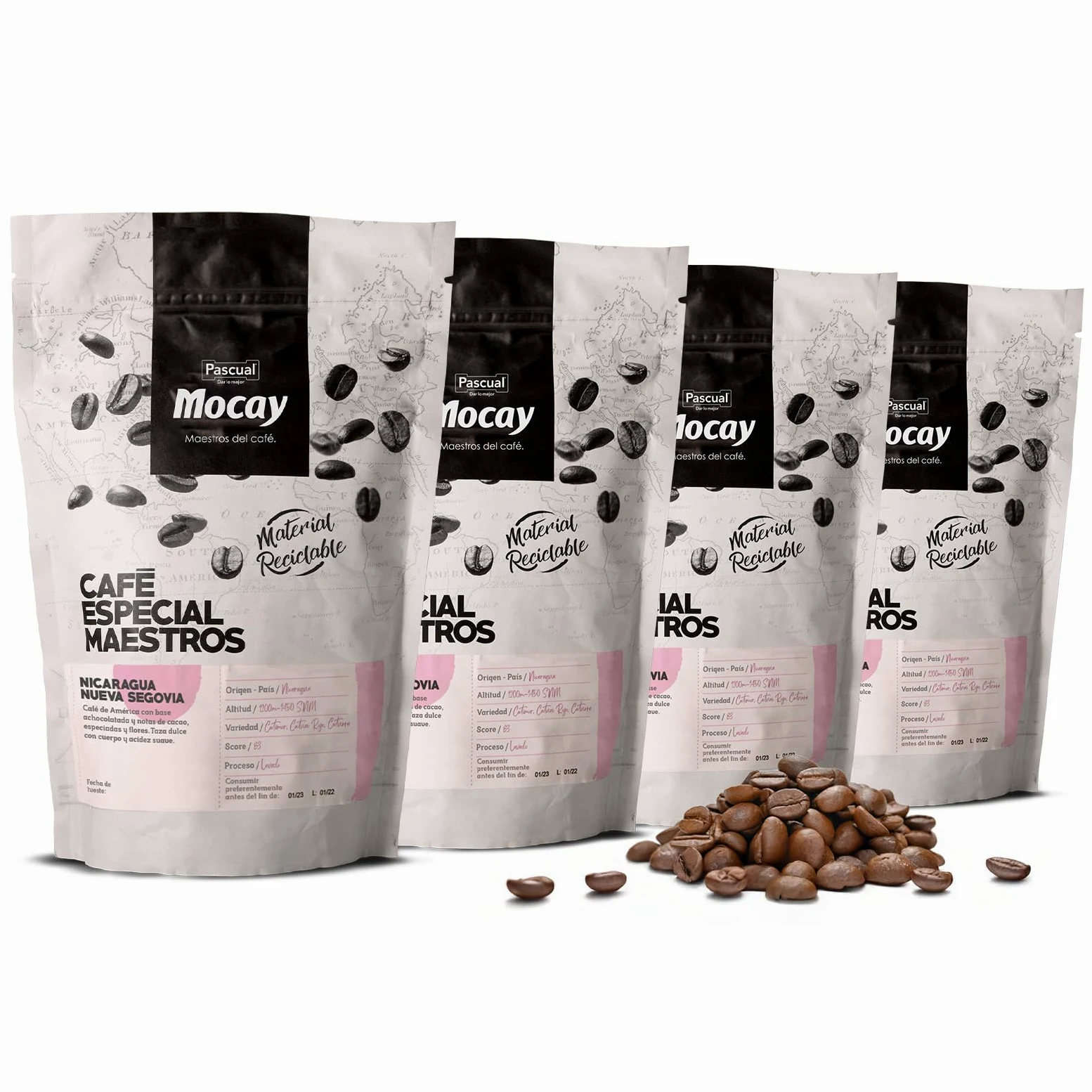 Mocay – Café en Grano de Tueste Natural, Café de Especialidad, Nicaragua – Tostado Medio – Pack 4 Bolsas de 250 g
