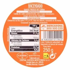 Queso fresco de cabra Hacendado Tarrina 250 g Pack 2